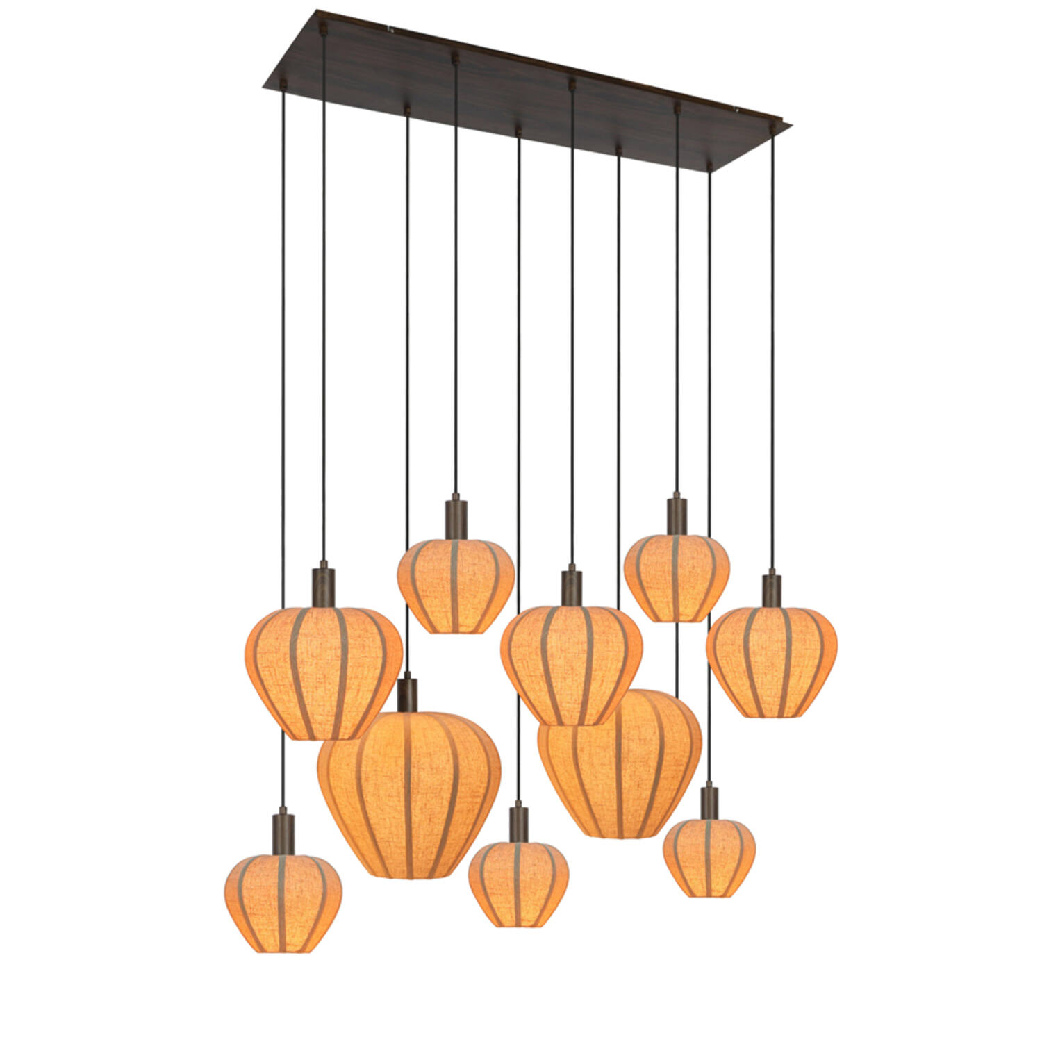 Hanging lamp 10L 144x49x97,5 cm HUXI wood prnt d brn+lin nat