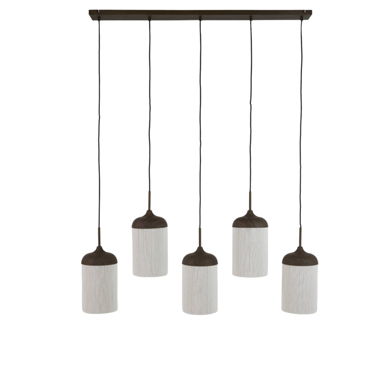 Hanging lamp 5L 117x10x27 cm DANIA wood prnt d brwn+rope crm