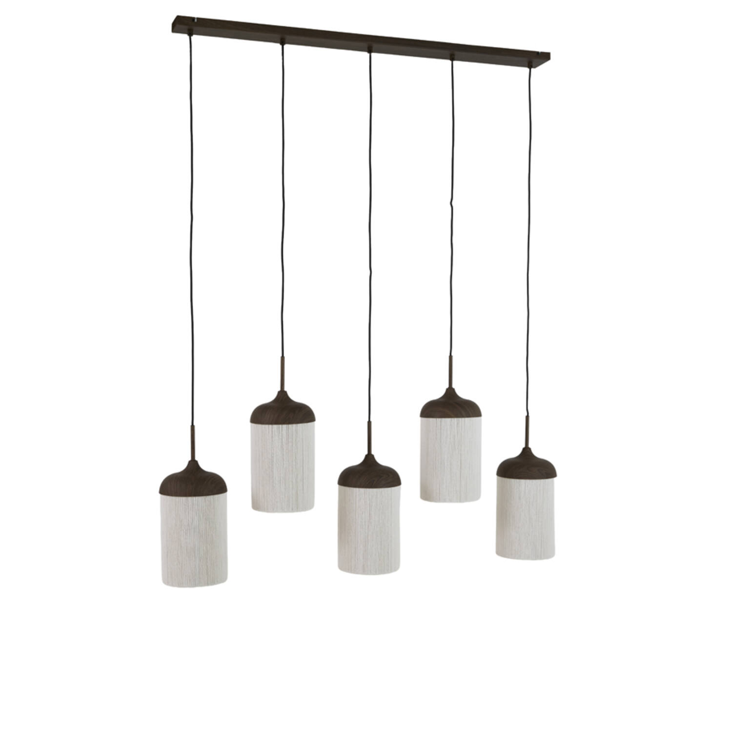 Hanging lamp 5L 117x10x27 cm DANIA wood prnt d brwn+rope crm