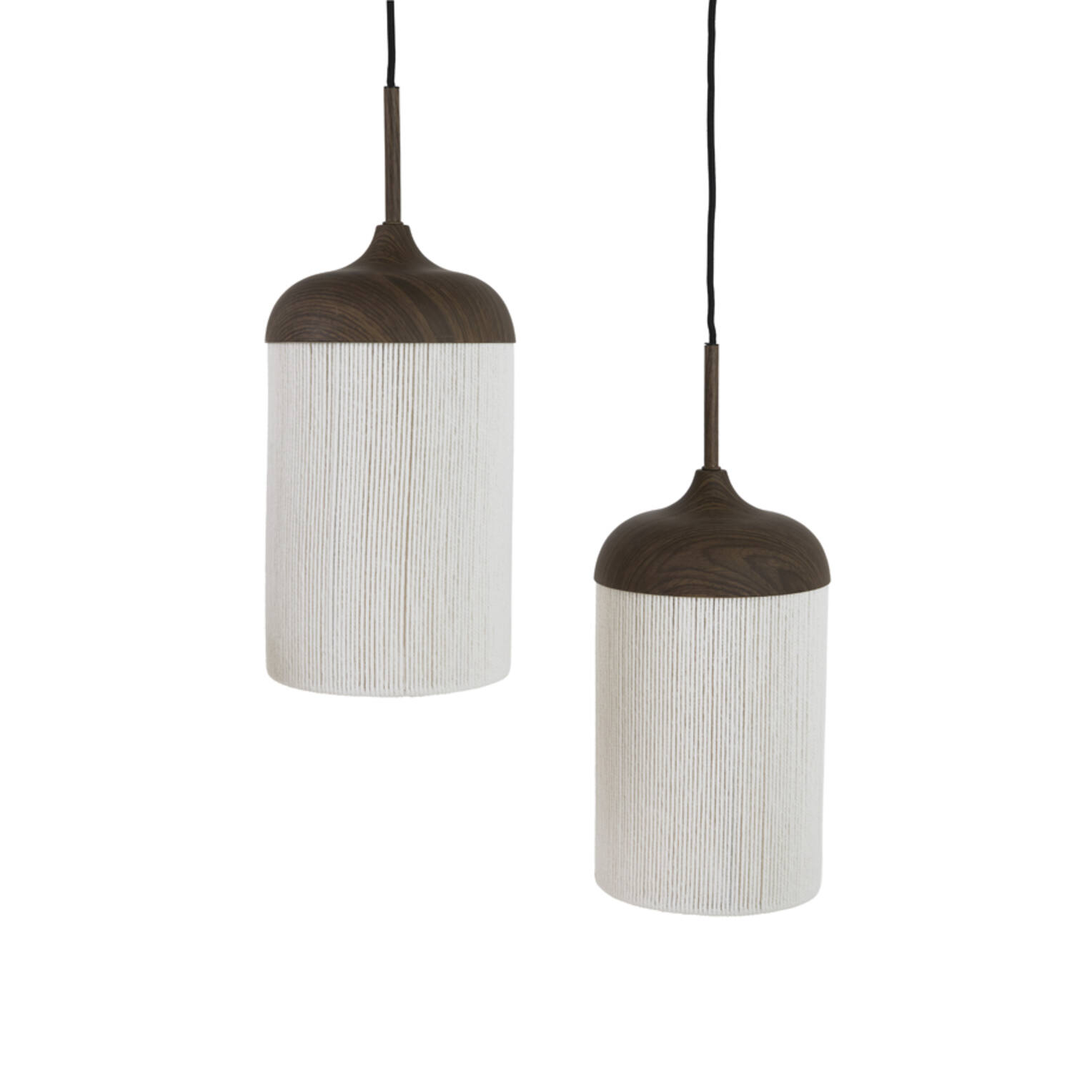 Hanging lamp 5L 117x10x27 cm DANIA wood prnt d brwn+rope crm