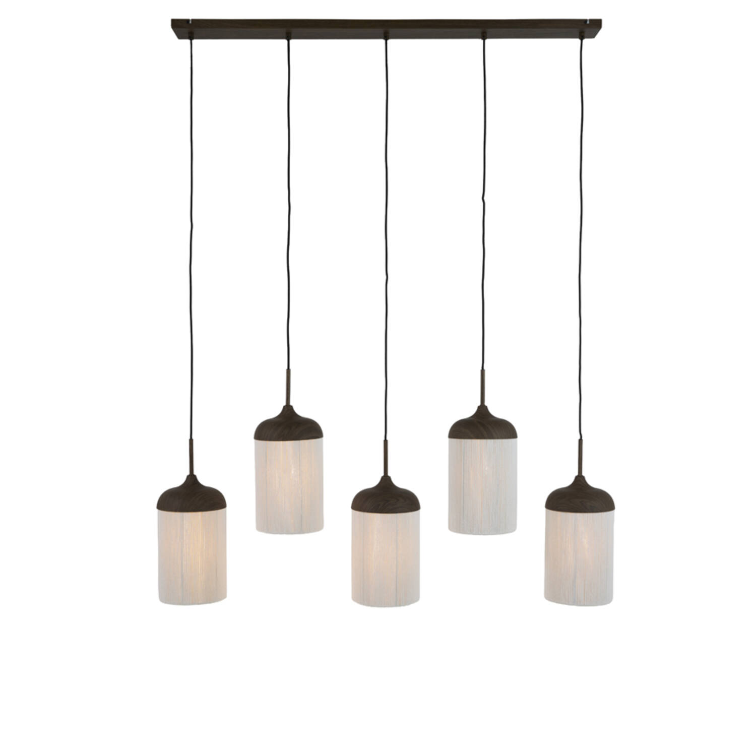 Hanging lamp 5L 117x10x27 cm DANIA wood prnt d brwn+rope crm