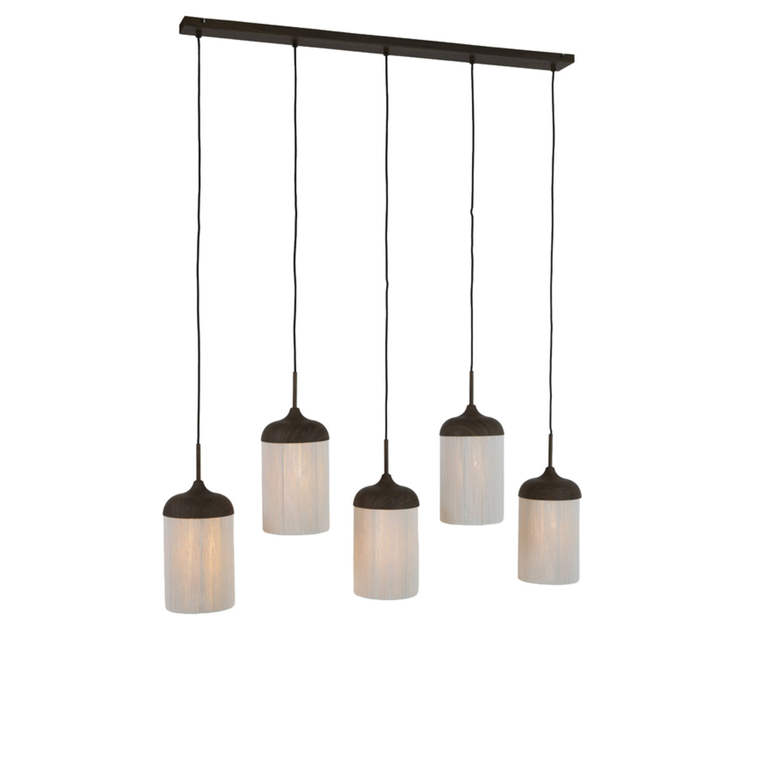 Hanging lamp 5L 117x10x27 cm DANIA wood prnt d brwn+rope crm
