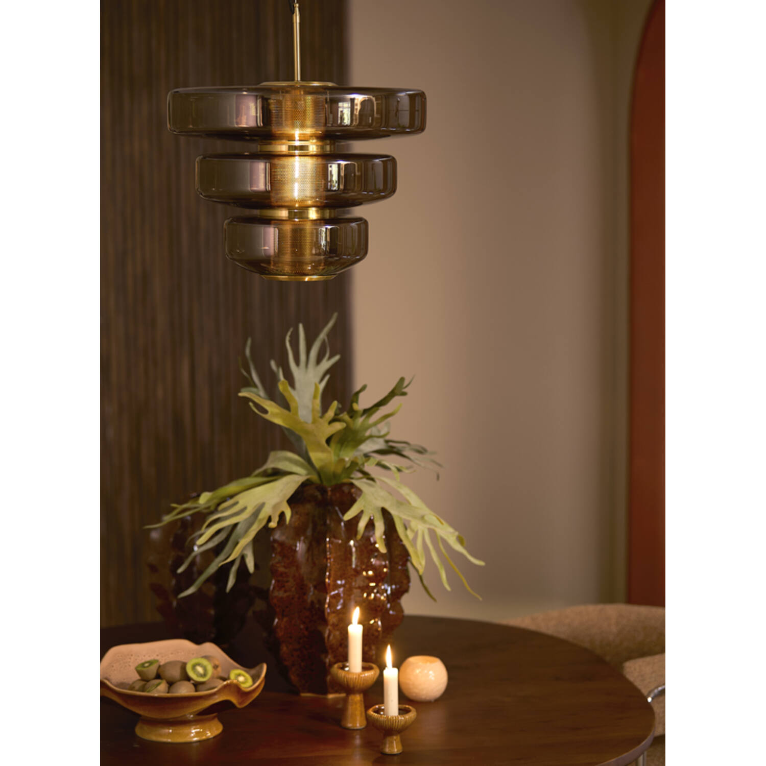 Hanging lamp Ø40x30 cm MEYARA glass brown+gold