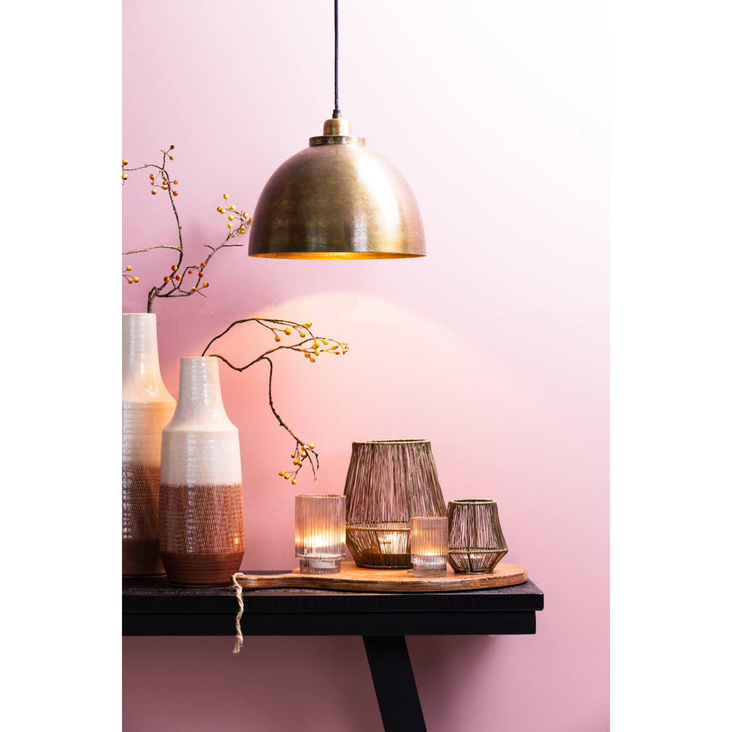 Hanglamp Ø45x32 cm KYLIE ruw oud brons