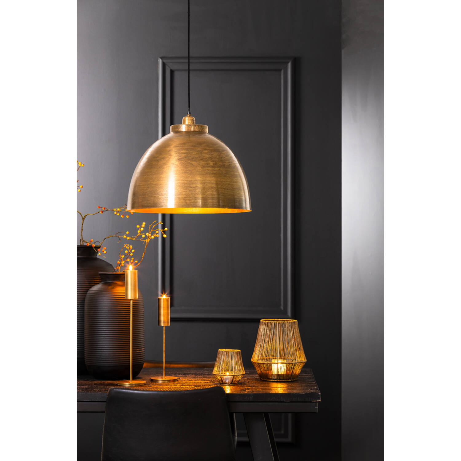 Hanglamp Ø45x32 cm KYLIE ruw oud brons