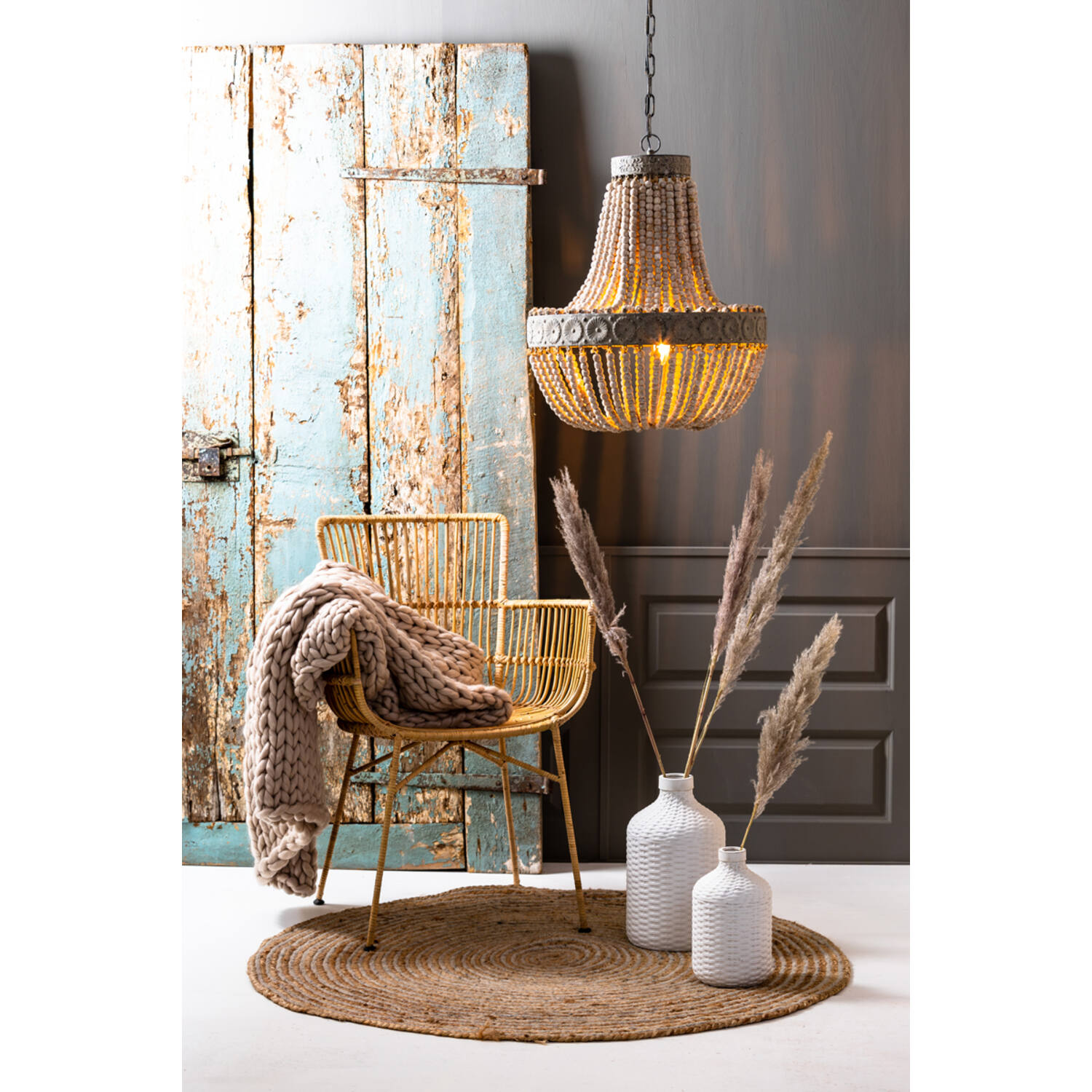Hanging lamp beads Ø51x63 cm LUNA old white