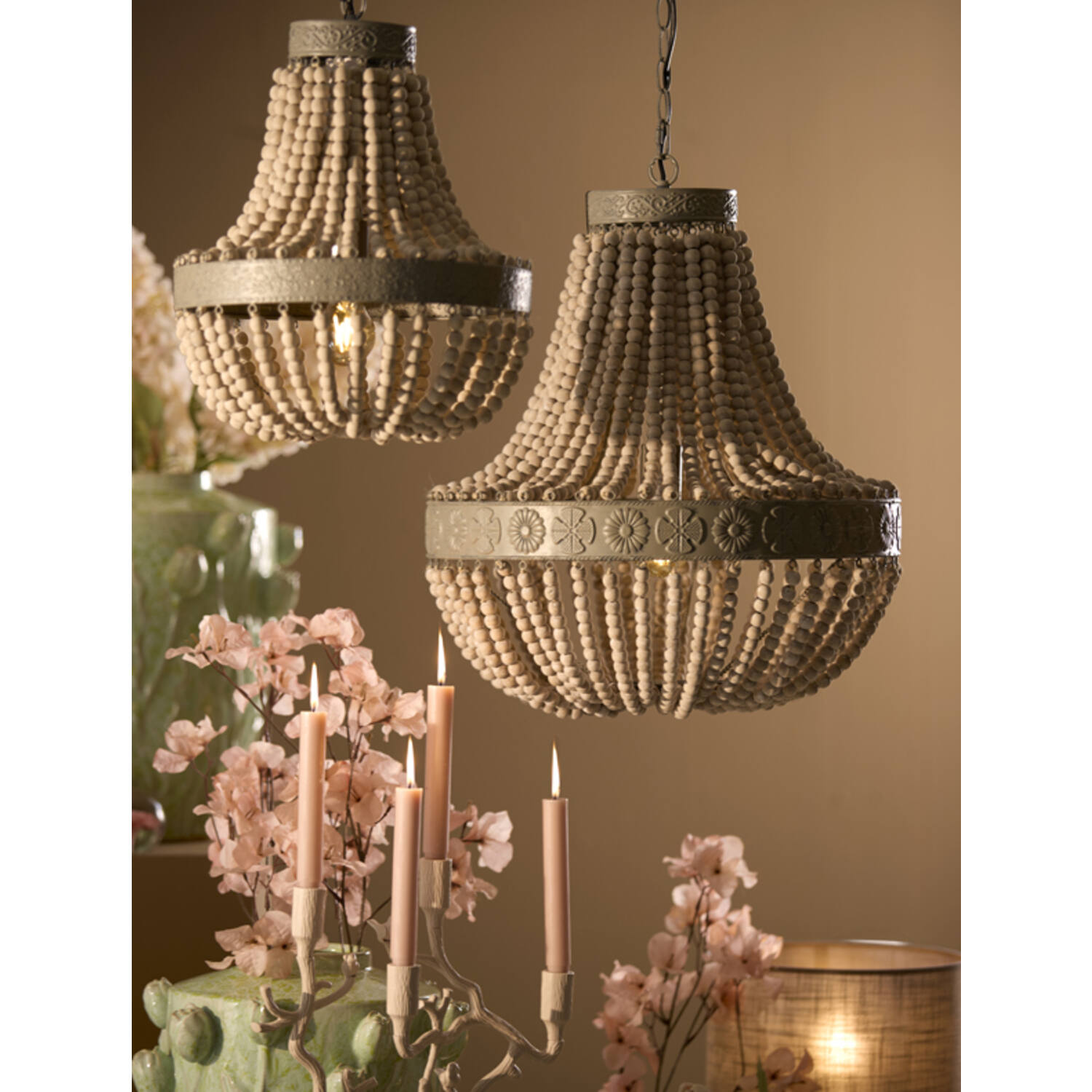 Hanging lamp beads Ø51x63 cm LUNA old white