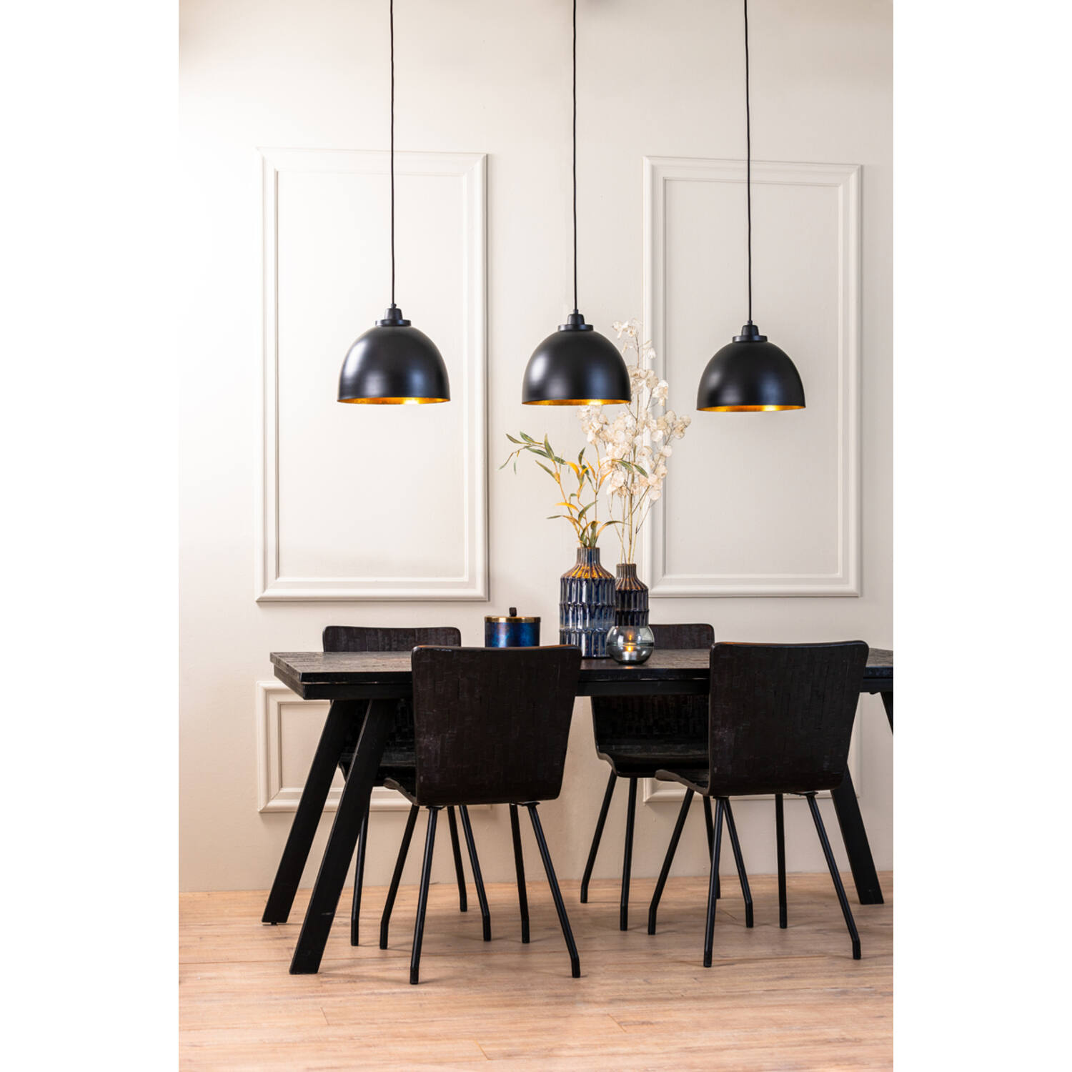 Hanglamp 3L 135x30x26 cm KYLIE mat zwart-goud