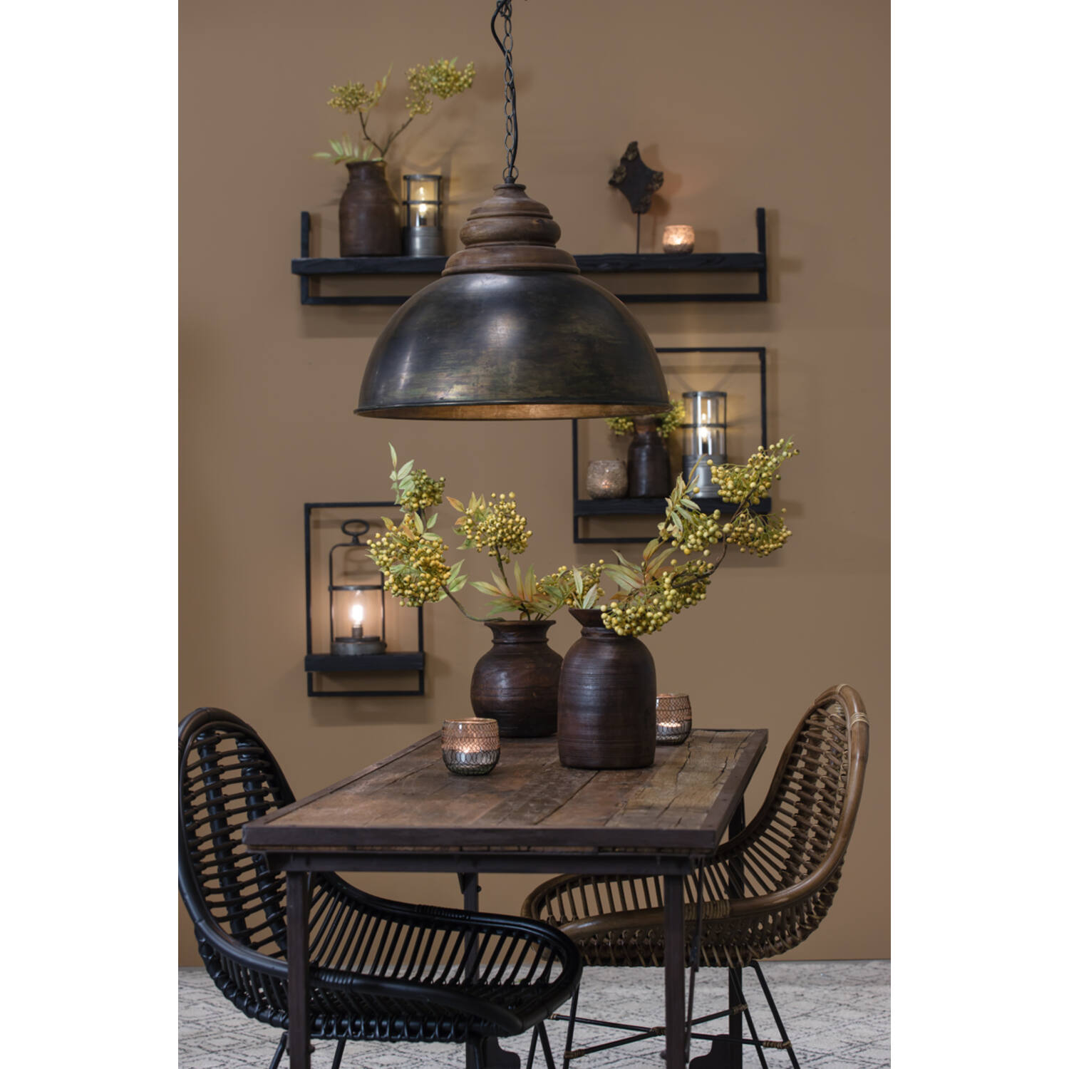 Hanging lamp Ø52x40 cm LEIA black zinc+top wood brown