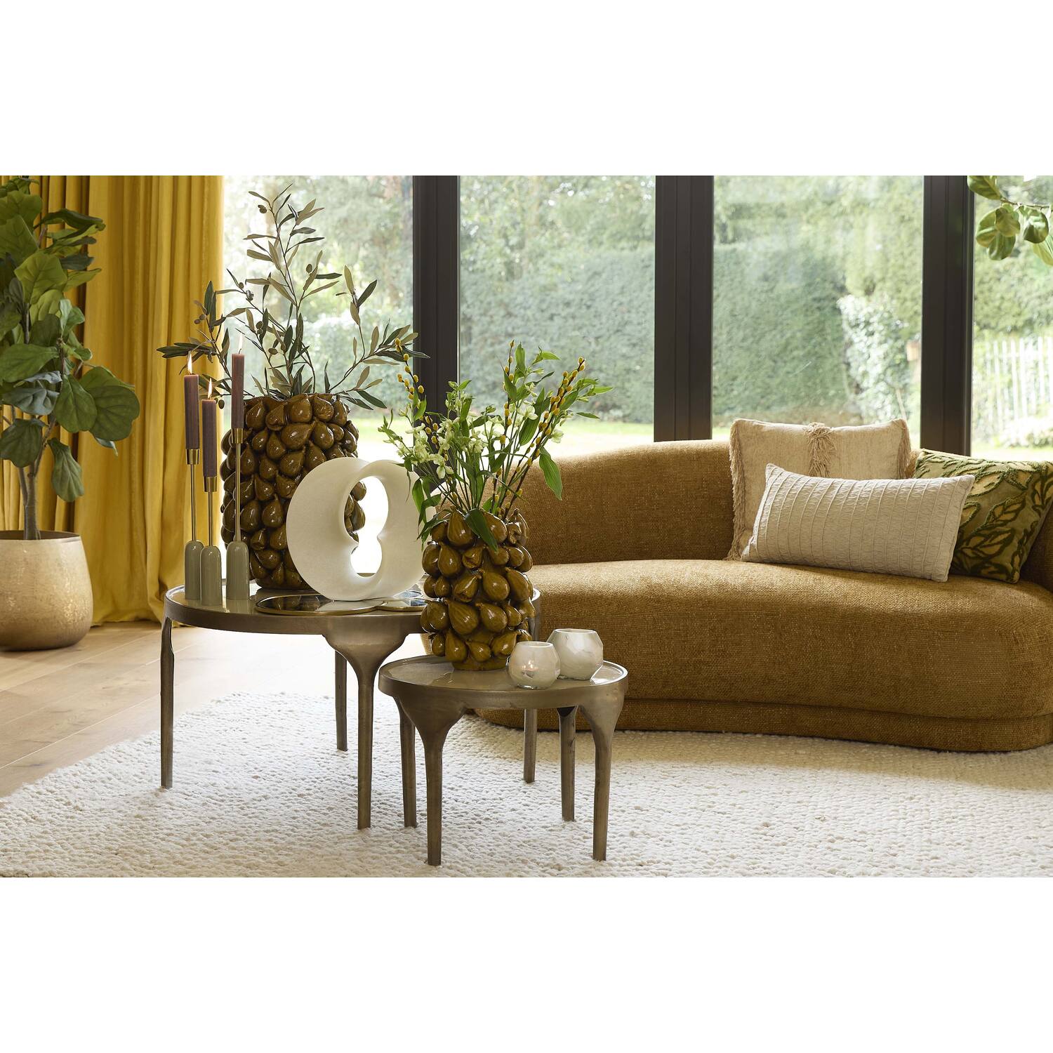Bijzettafel S/2 Ø49,5x36+Ø85x45 cm LAPAZ antiek brons+taupe