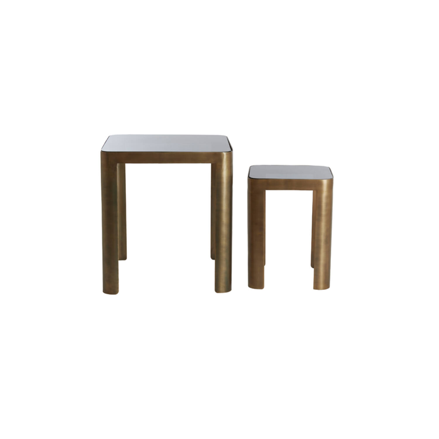 Bijzettafel S/2 30x30x40+45x45x50 cm OXE ant. br+smoke gl.