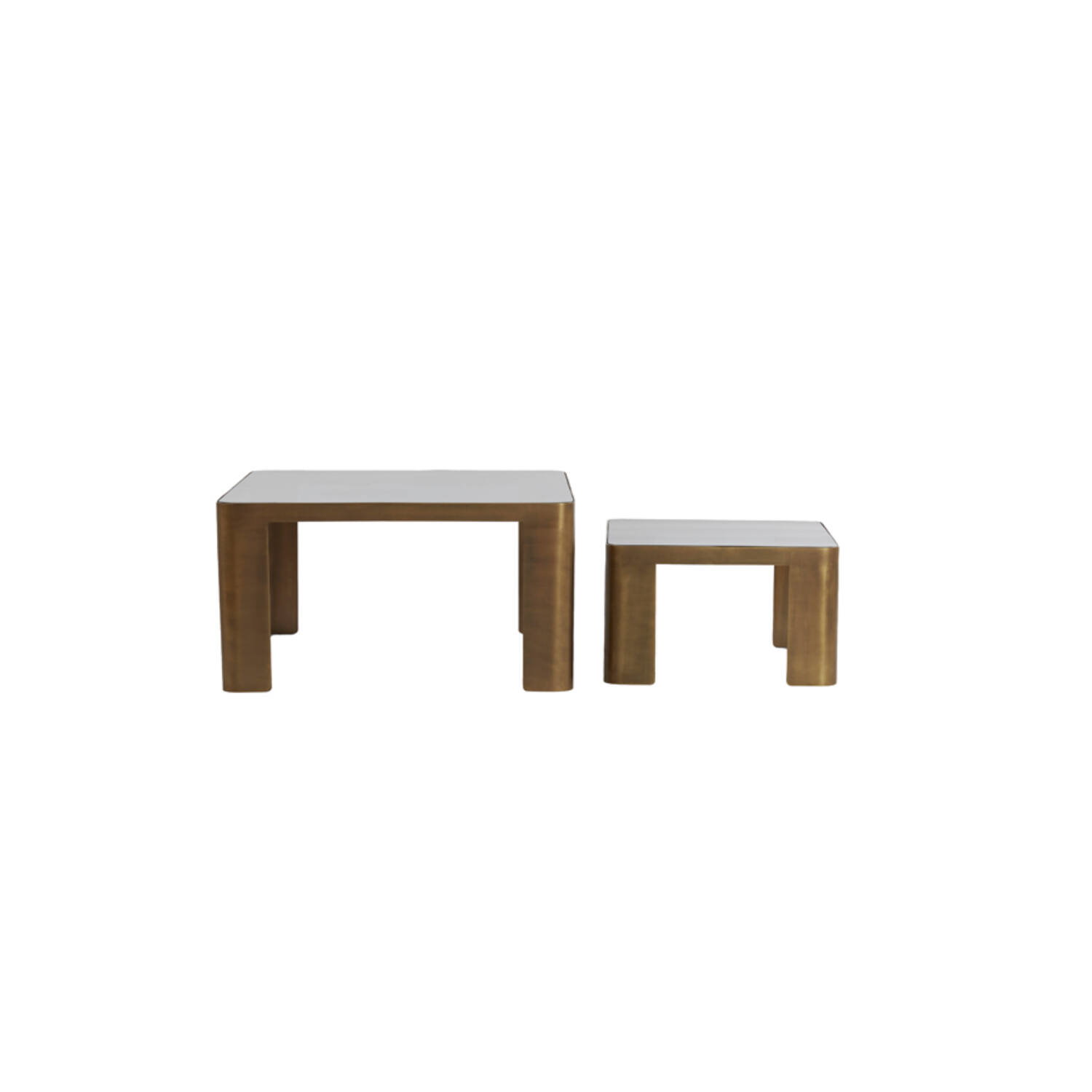 Coffee table S/2 50x50x30+75x75x40 cm OXE ant. br+smoked gl.