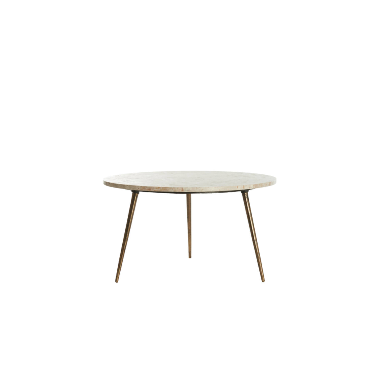 Bijzettafel Ø67x37 cm ZECA taupe marmer+antiek brons