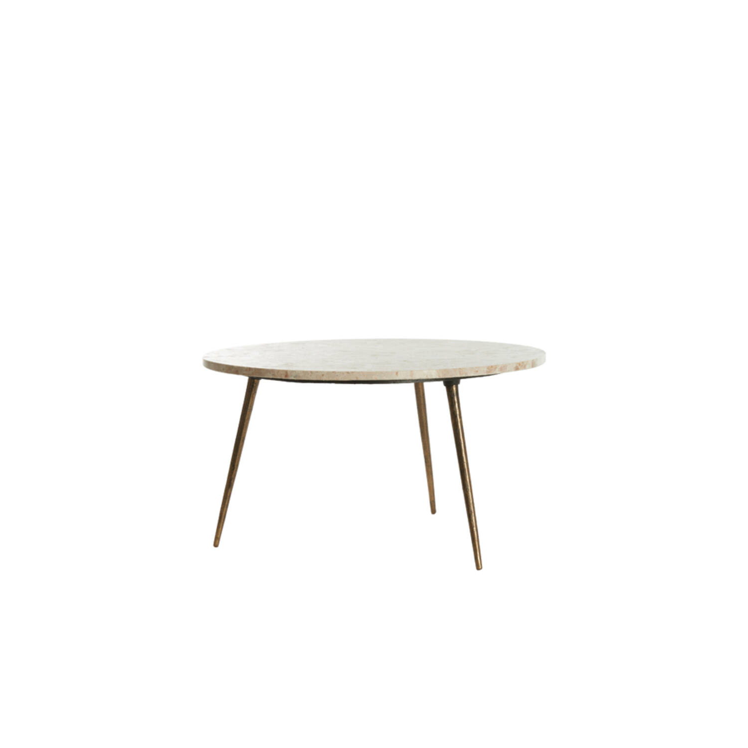 Bijzettafel Ø67x37 cm ZECA taupe marmer+antiek brons