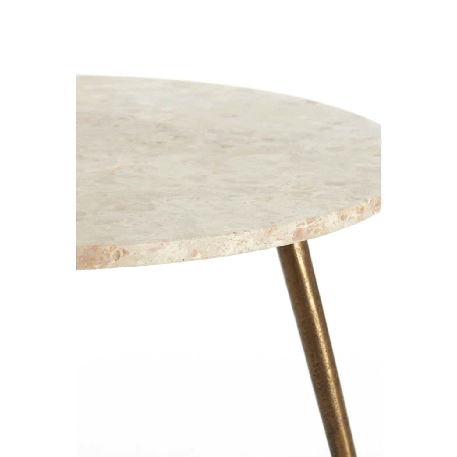 Bijzettafel Ø67x37 cm ZECA taupe marmer+antiek brons