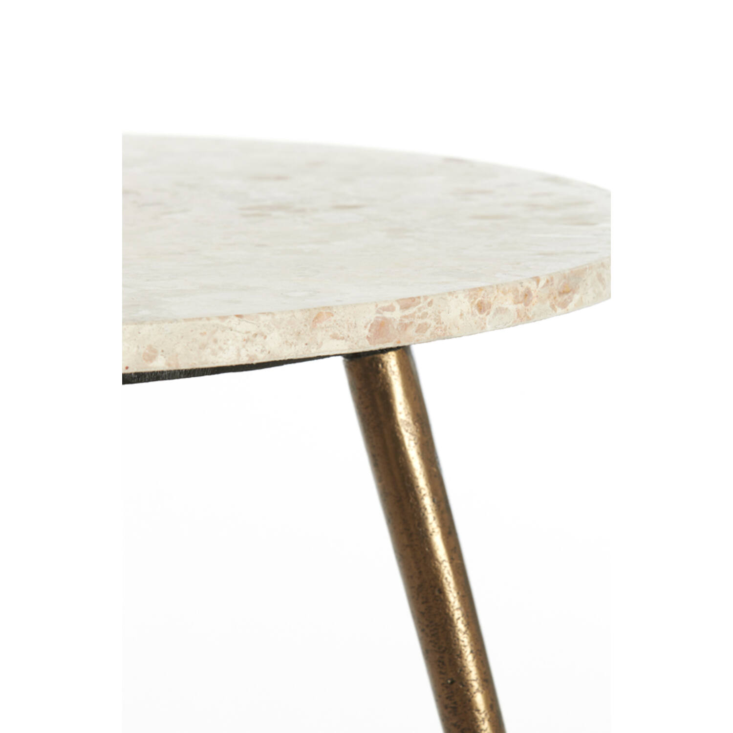 Bijzettafel Ø67x37 cm ZECA taupe marmer+antiek brons