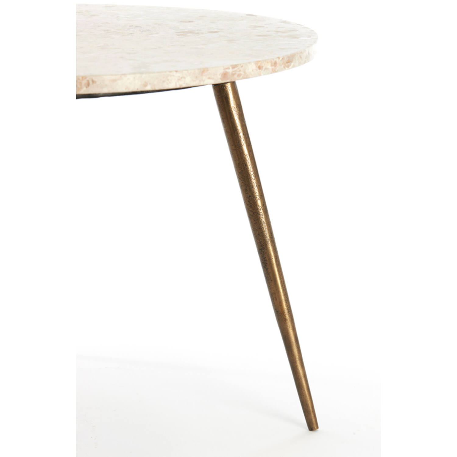 Bijzettafel Ø67x37 cm ZECA taupe marmer+antiek brons