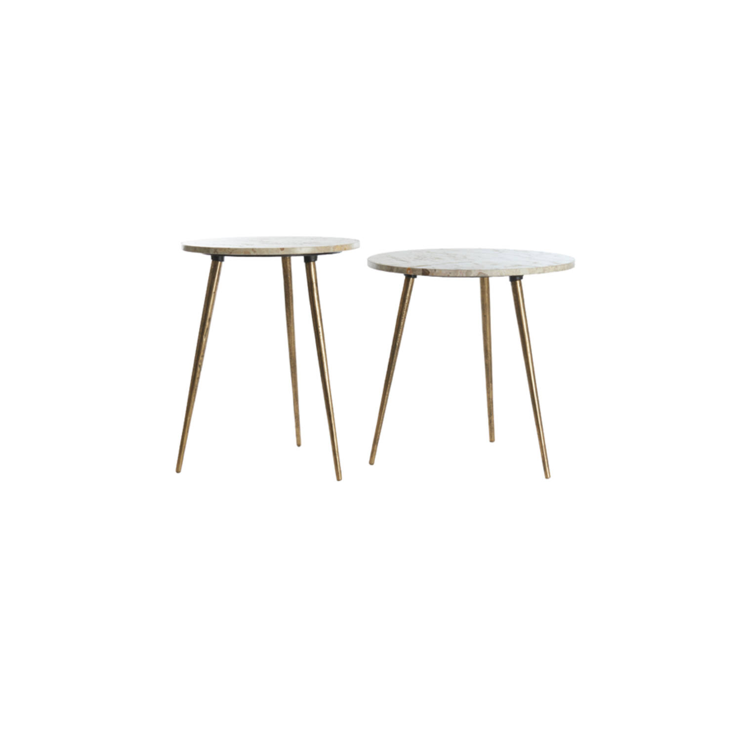 Bijzettafel S/2 Ø41x49+Ø48x53 cm ZECA taupe marmer+antiek br