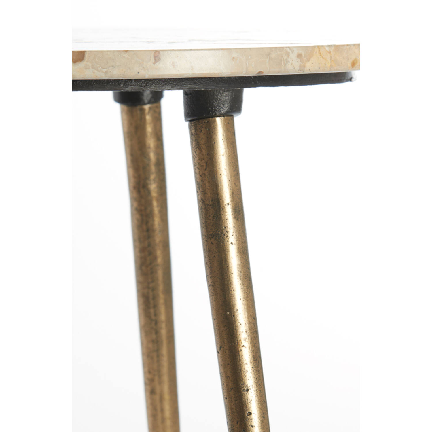 Bijzettafel S/2 Ø41x49+Ø48x53 cm ZECA taupe marmer+antiek br