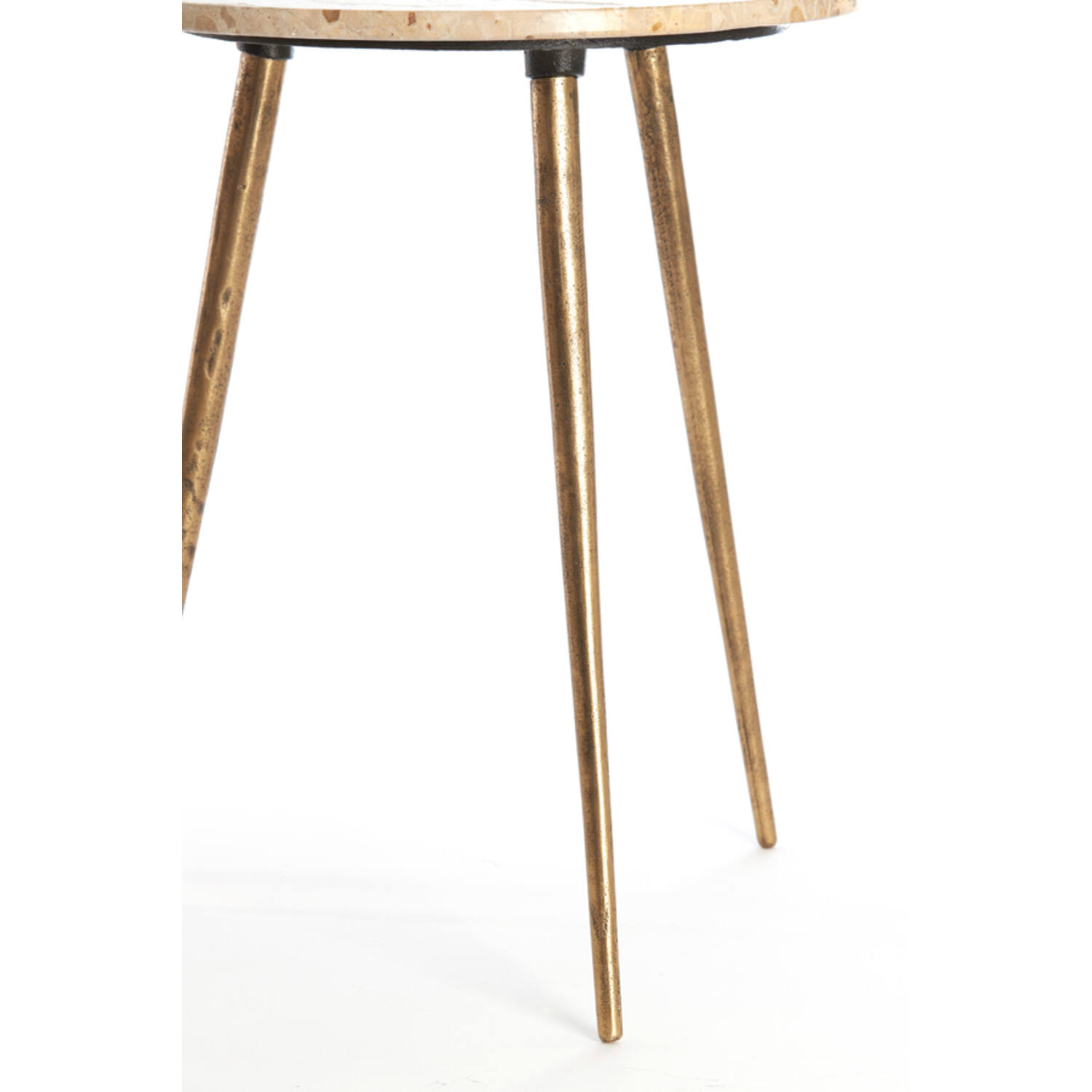 Bijzettafel S/2 Ø41x49+Ø48x53 cm ZECA taupe marmer+antiek br