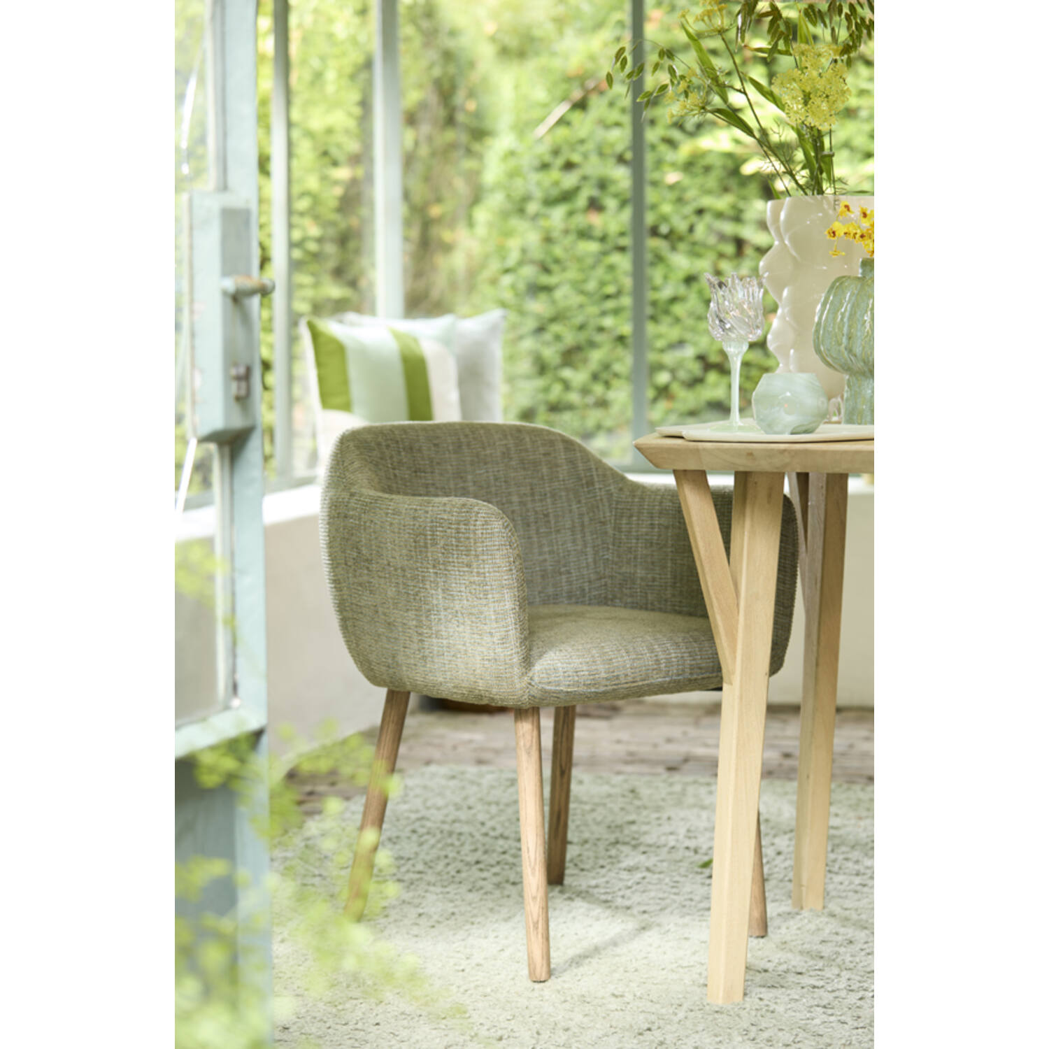 Dining chair 59,5x59x76 cm BLAINE green+wood dark brown