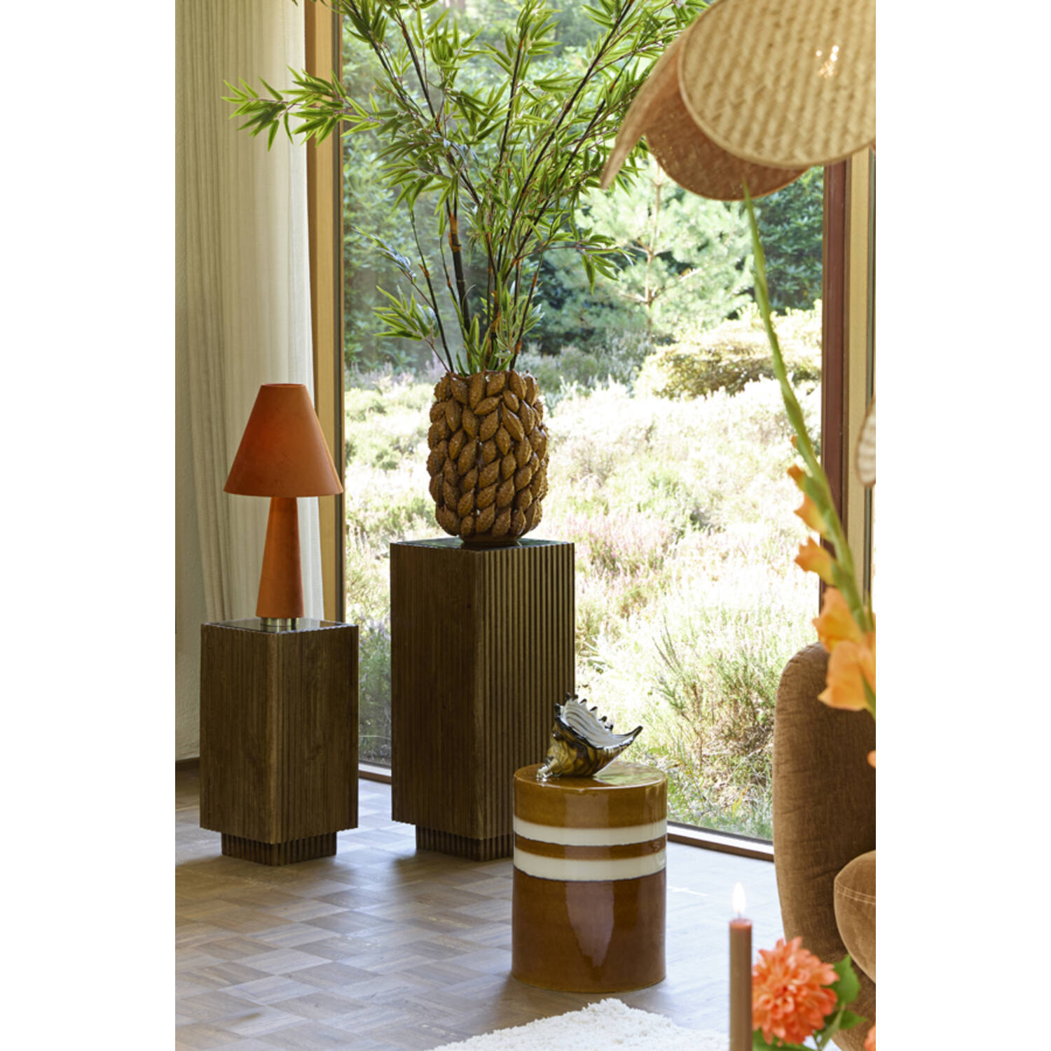 Pillar 30x30x60 cm GATURA wood dark brown+glass brown