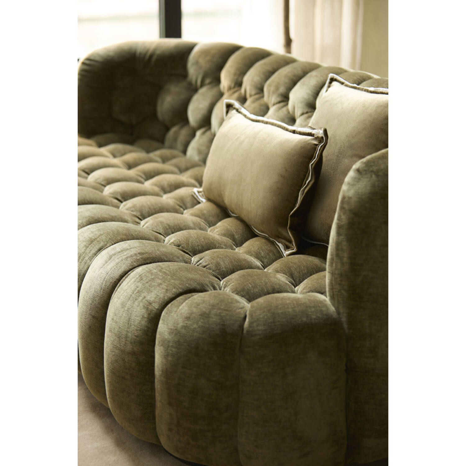 Bank 200x100x78 cm AMARA velvet olijf groen