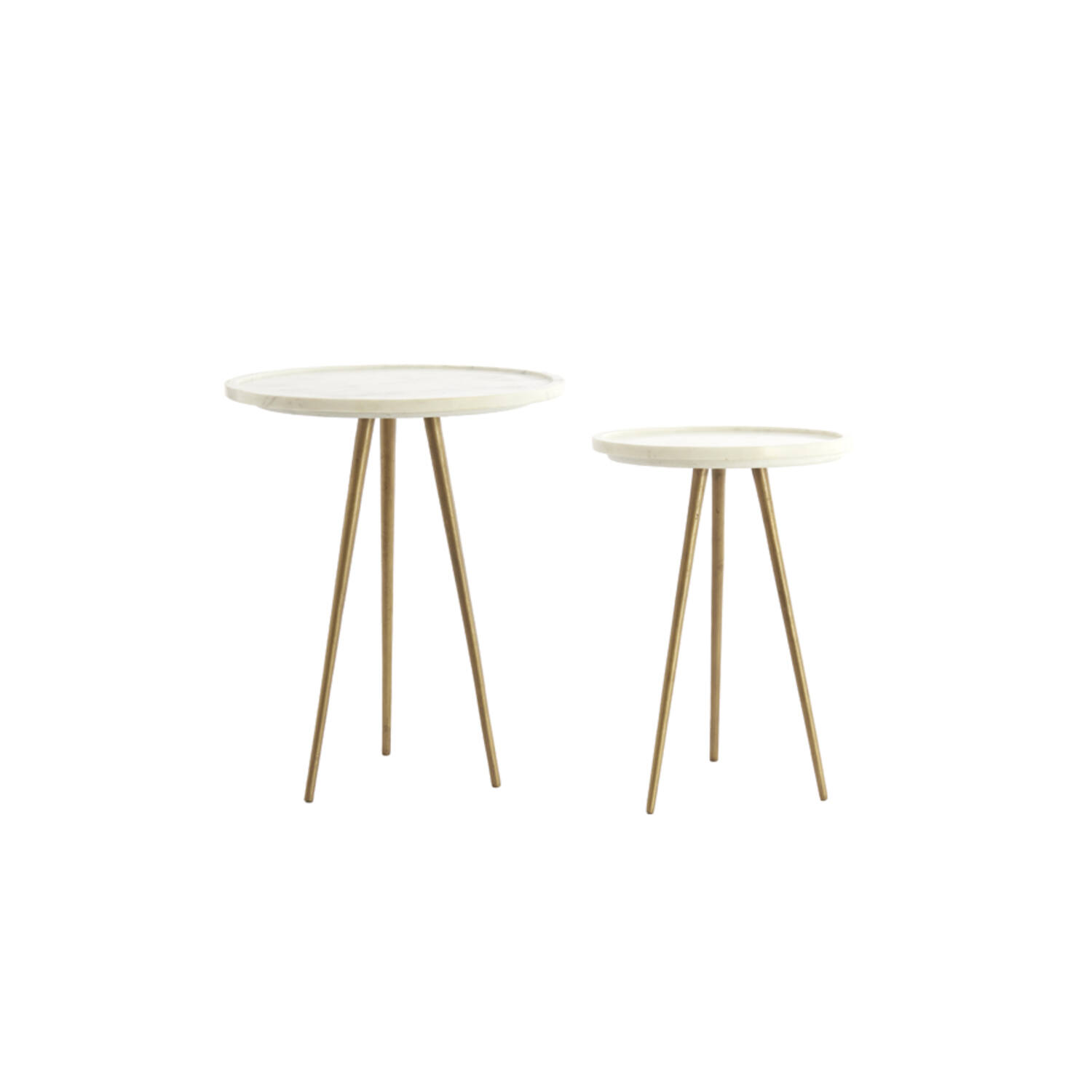 Bijzettafel S/2 max Ø43x53 cm PRATO marmer wit+antiek brons