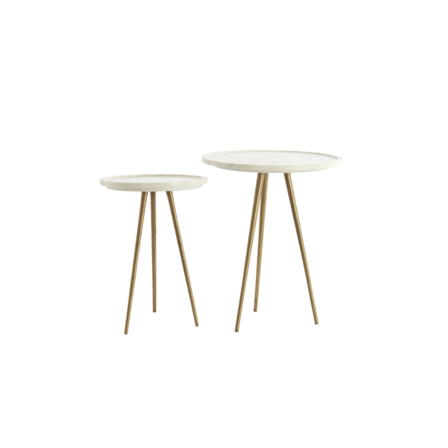 Bijzettafel S/2 max Ø43x53 cm PRATO marmer wit+antiek brons