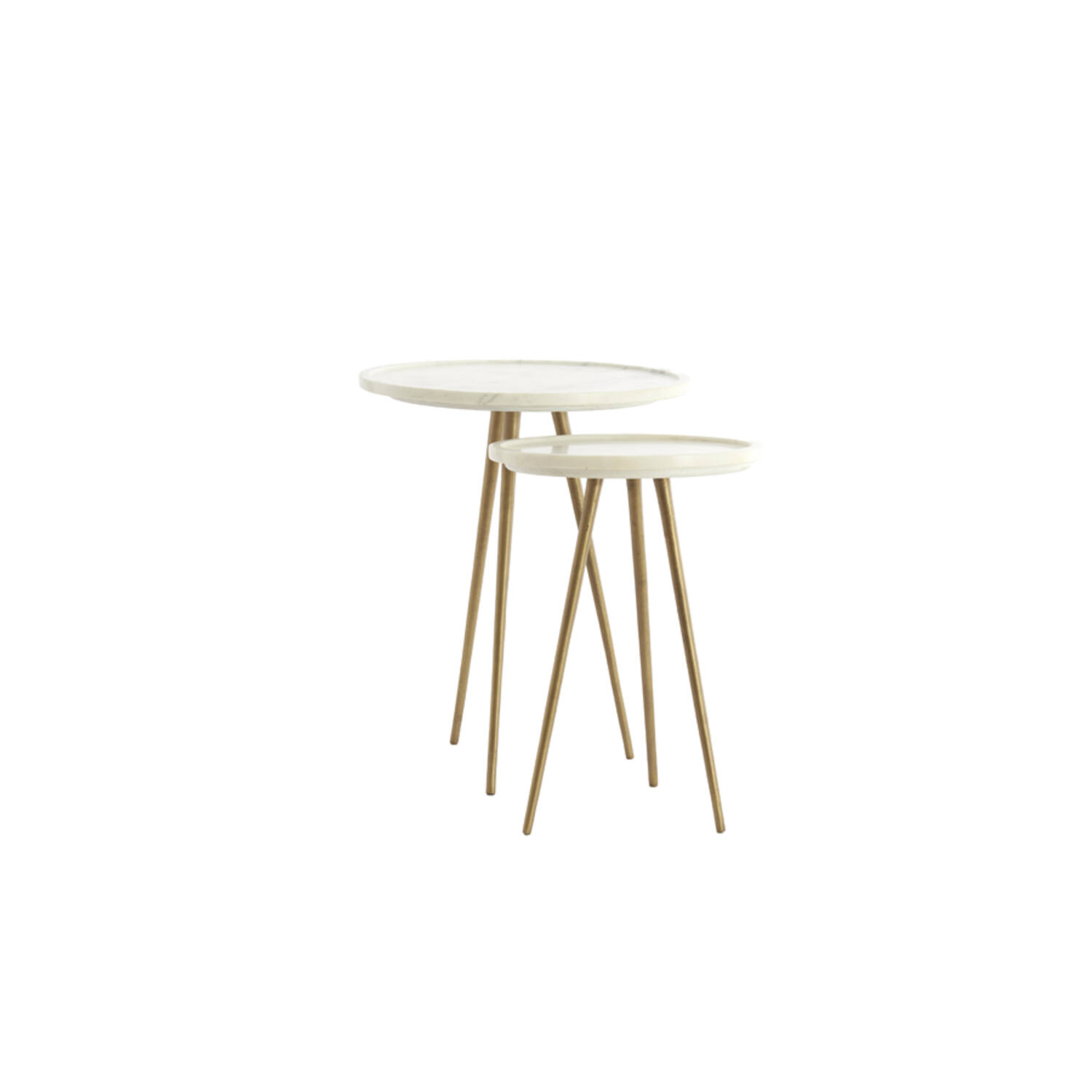 Bijzettafel S/2 max Ø43x53 cm PRATO marmer wit+antiek brons