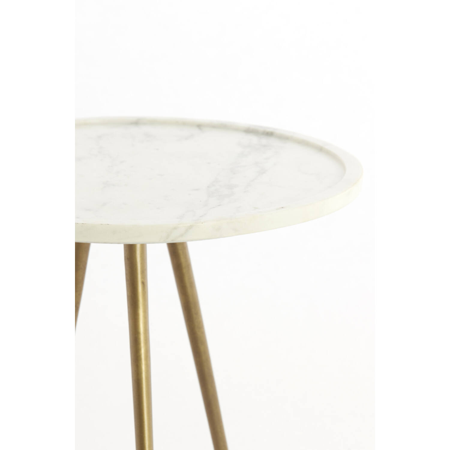 Bijzettafel S/2 max Ø43x53 cm PRATO marmer wit+antiek brons