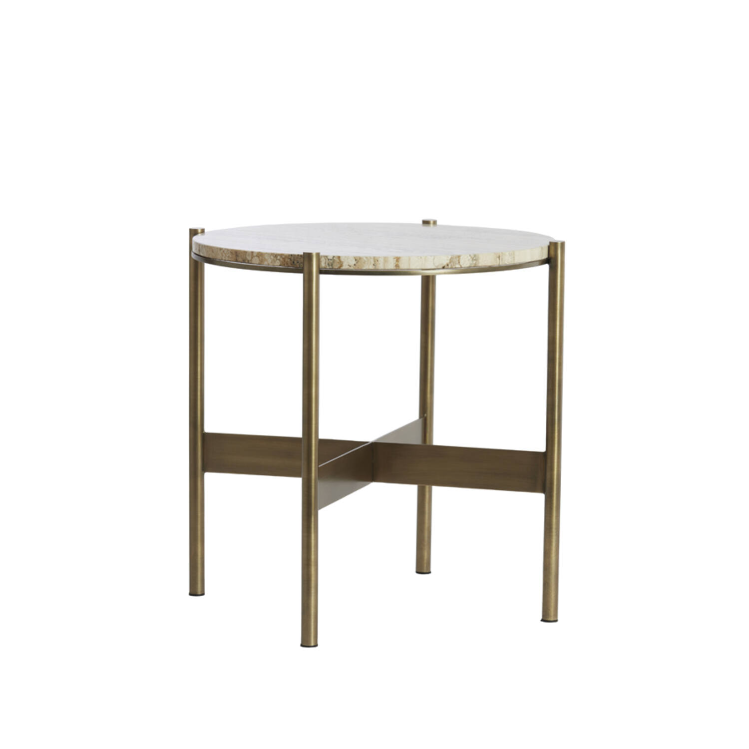Side table Ø47x45 cm MACAPA antique bronze+cream travertine