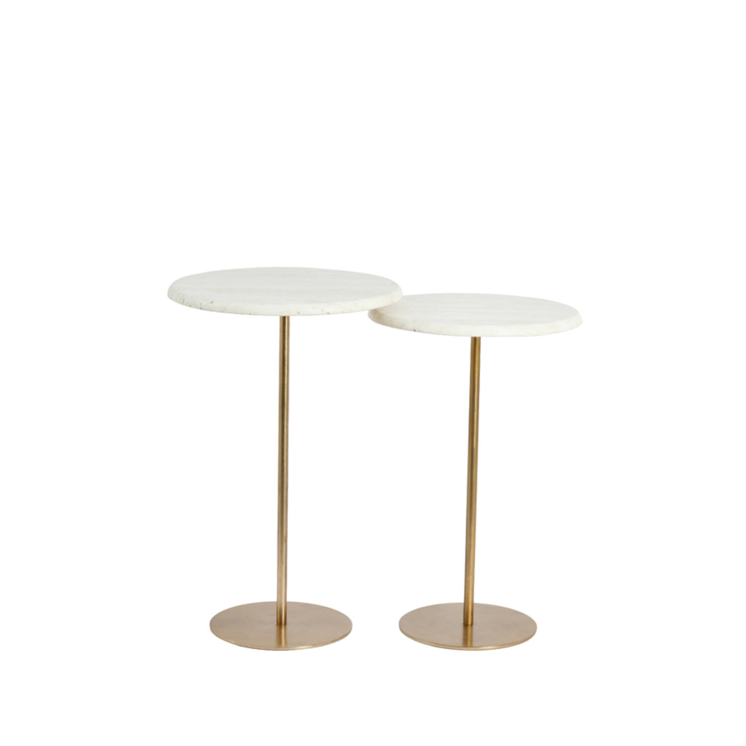 Side table S/2 Ø32x51+Ø35x54 cm LIA trav white+antique bronz