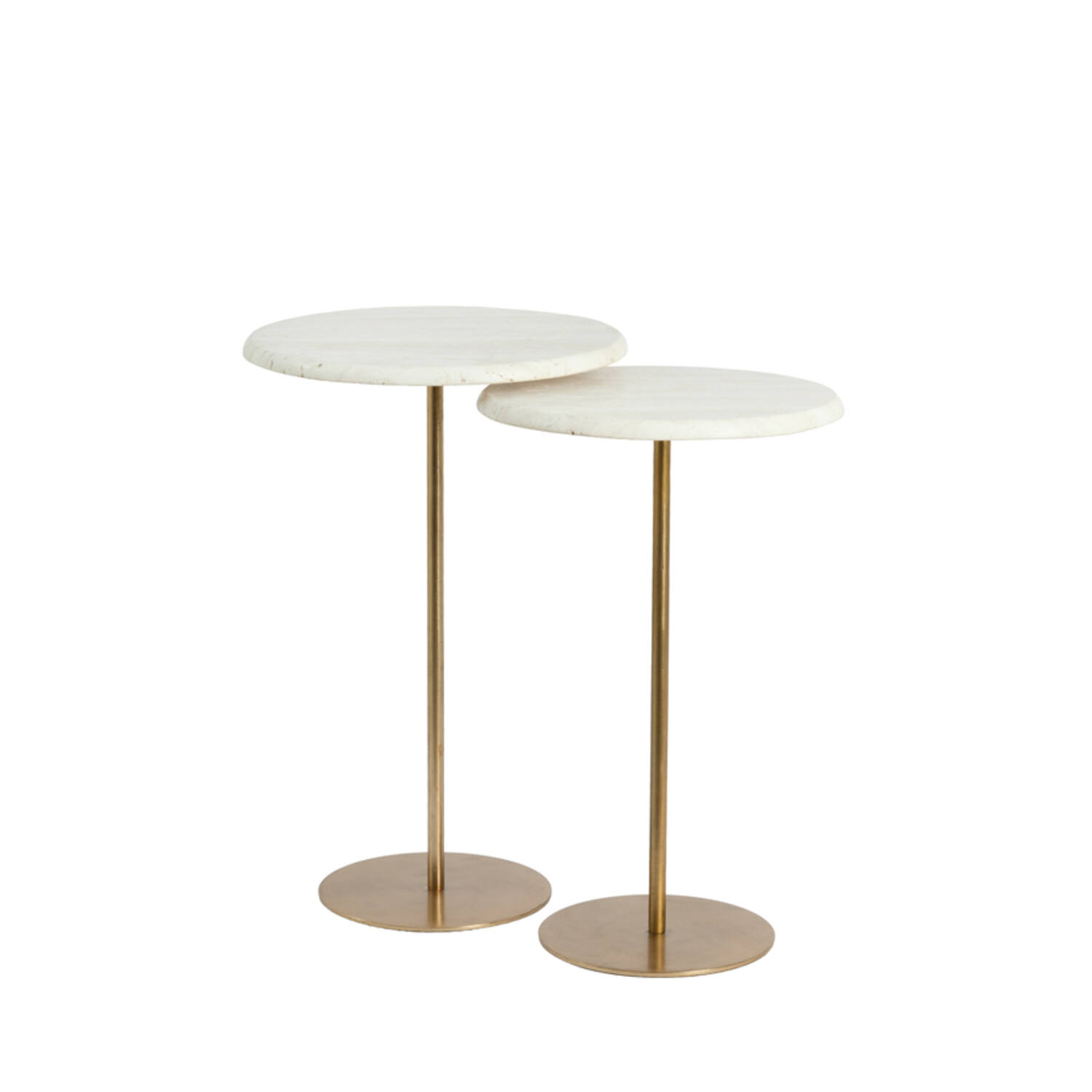 Side table S/2 Ø32x51+Ø35x54 cm LIA trav white+antique bronz