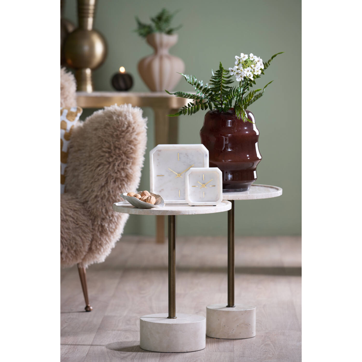 Side table Ø37x49 cm CIVITA travertine sand+brown bronze