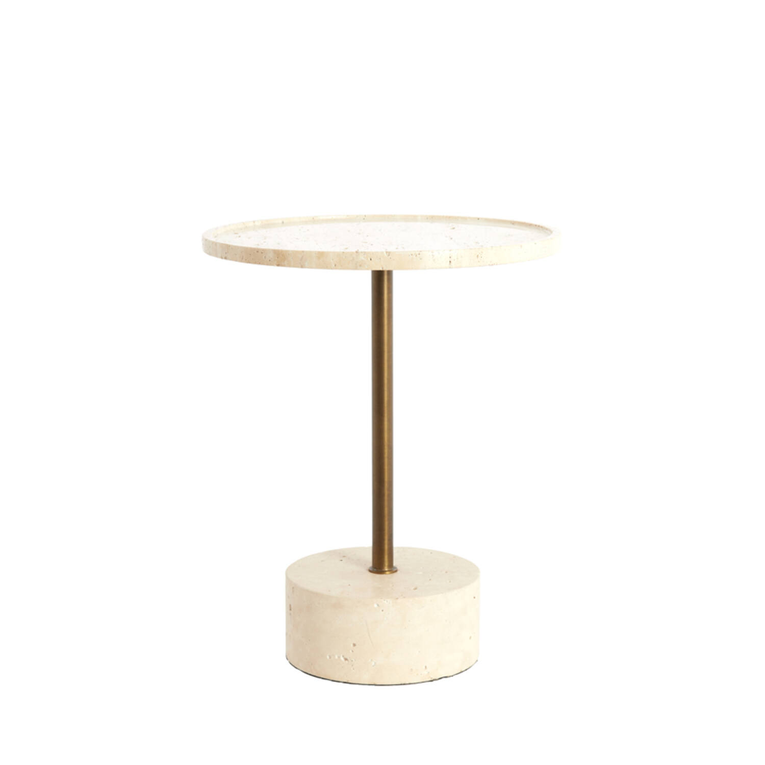 Bijzettafel Ø41x53 cm CIVITA travertin zand+donker brn-brons