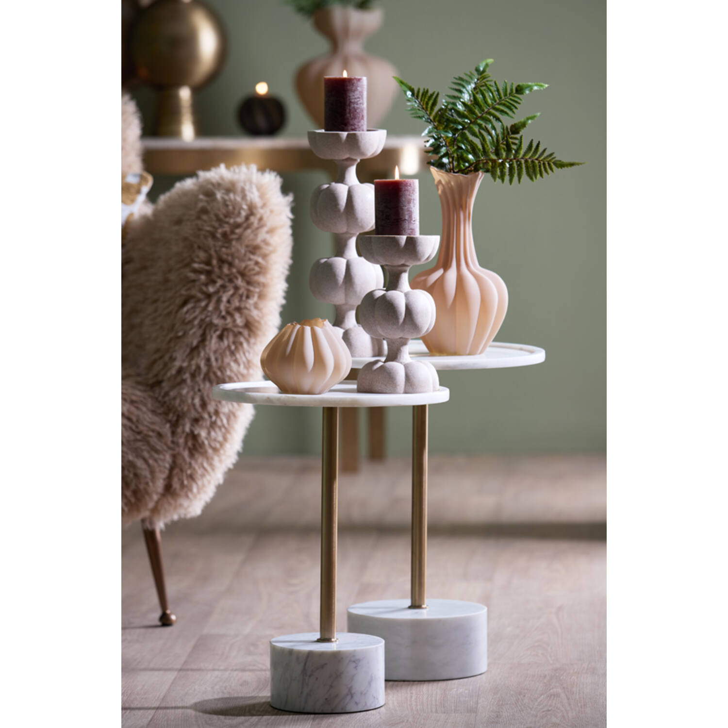 Side table Ø41x53 cm CIVITA marble white+antique bronze