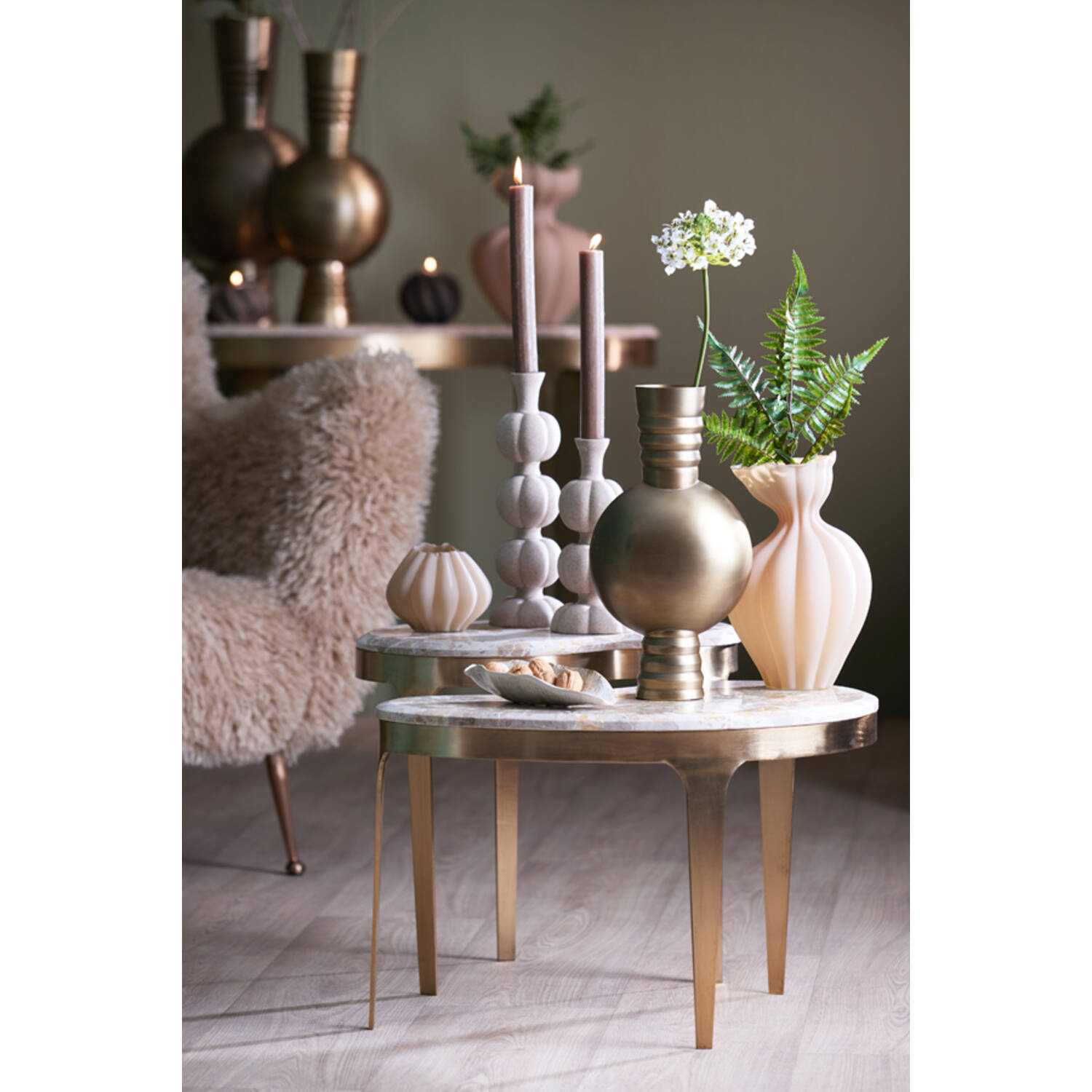 Coffee table 65x39x41 cm GIULIO marble taupe+antique bronze