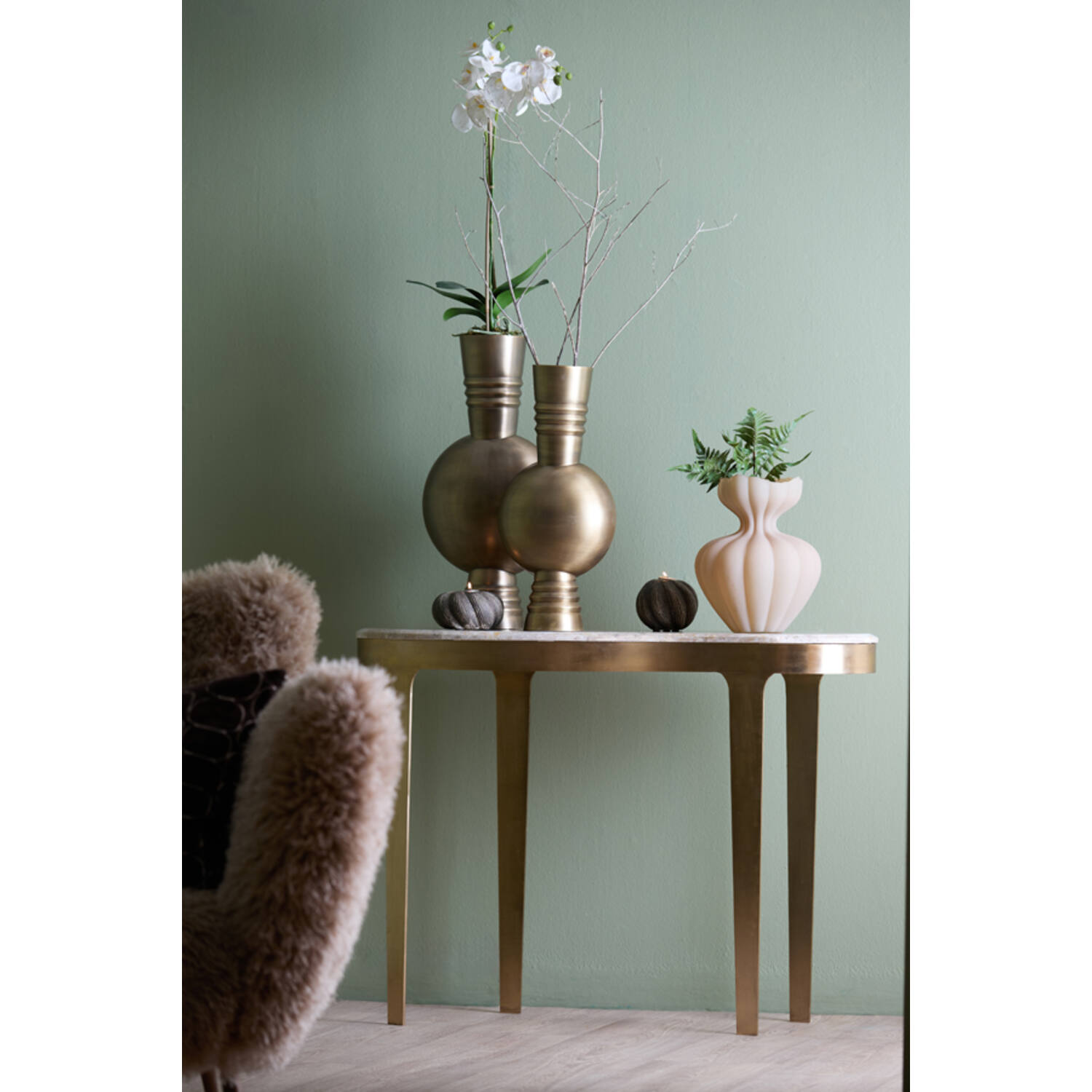 Console 110x40x80 cm GIULIO marble taupe+antique bronze