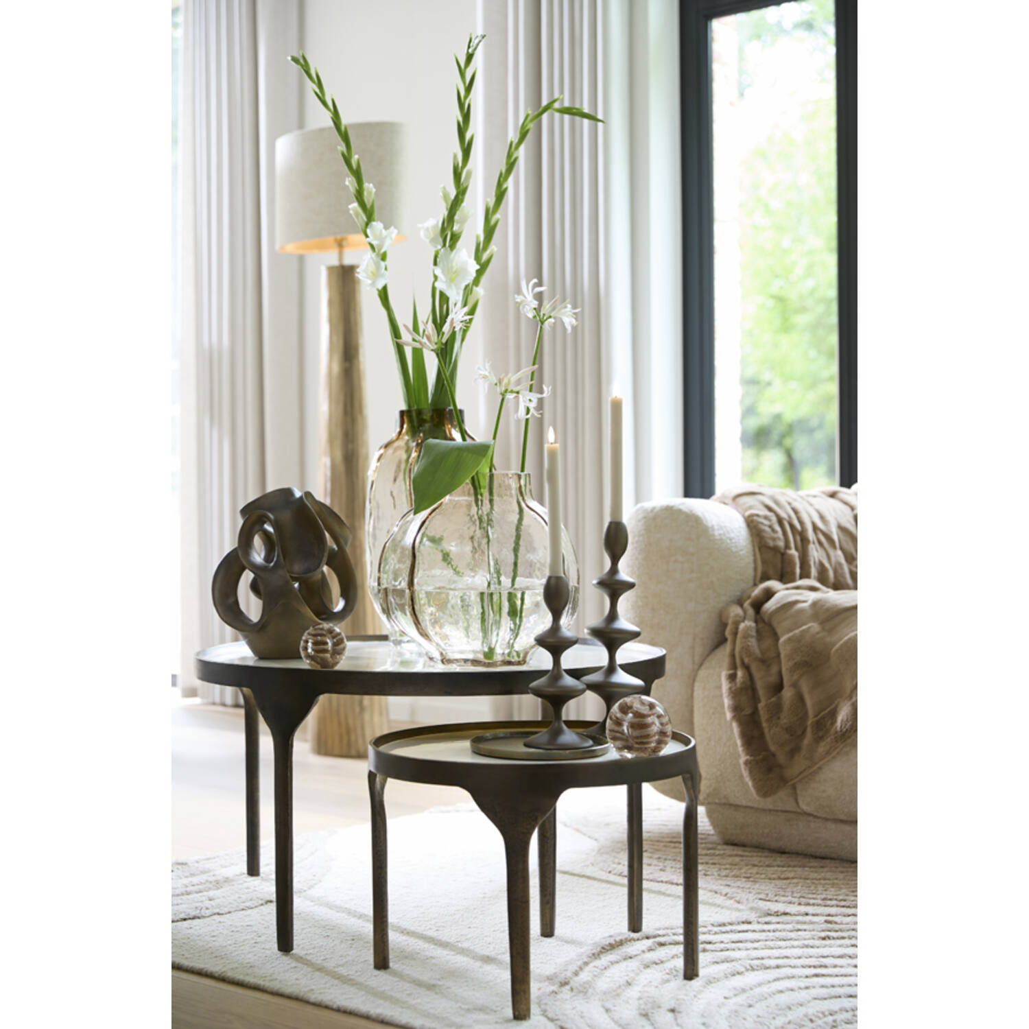 Salontafel S/2 max 85x85x42 cm ELI glans crème+antiek brons