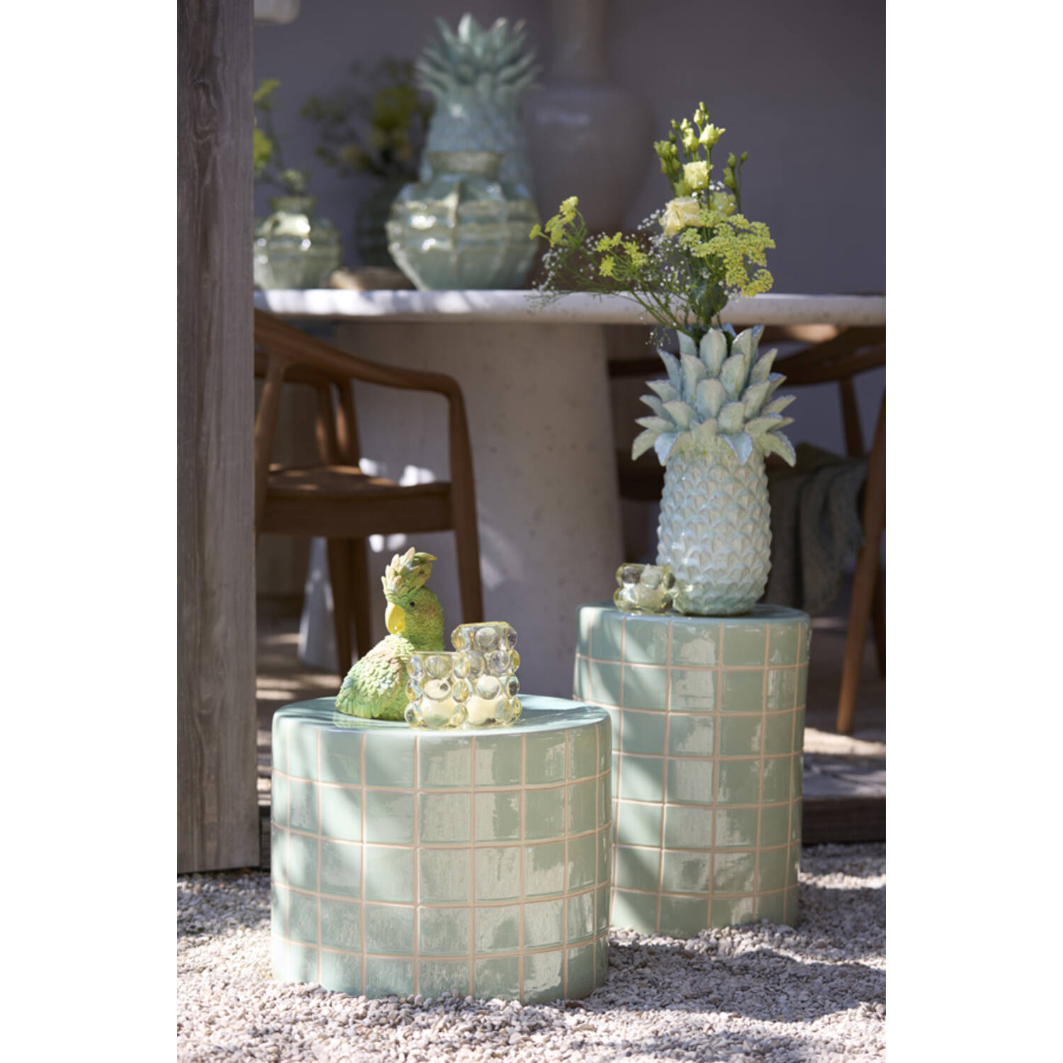 Side table Ø33x44 cm MAUCHO ceramics light green+cream