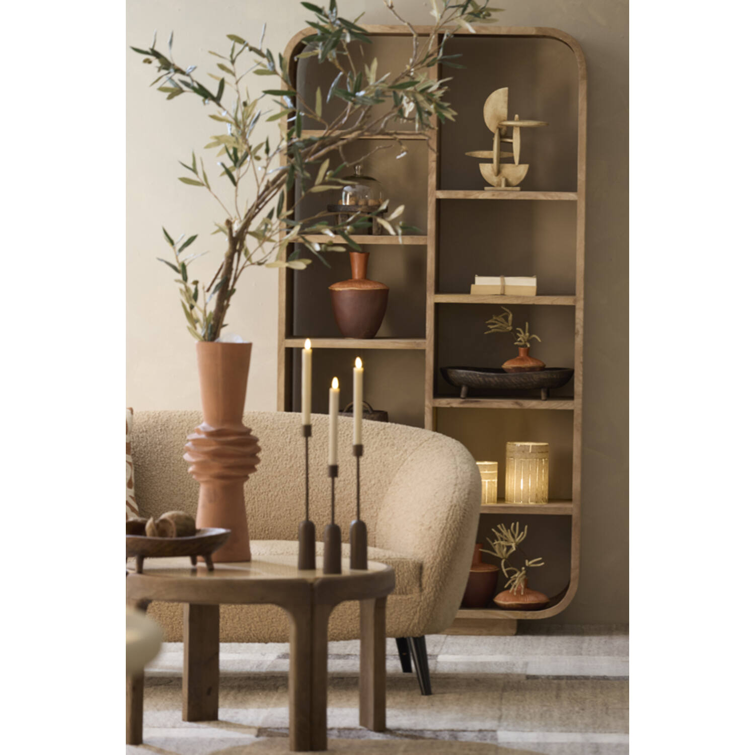 Cabinet open 100x35x200 cm DANE wood matt grey-brown