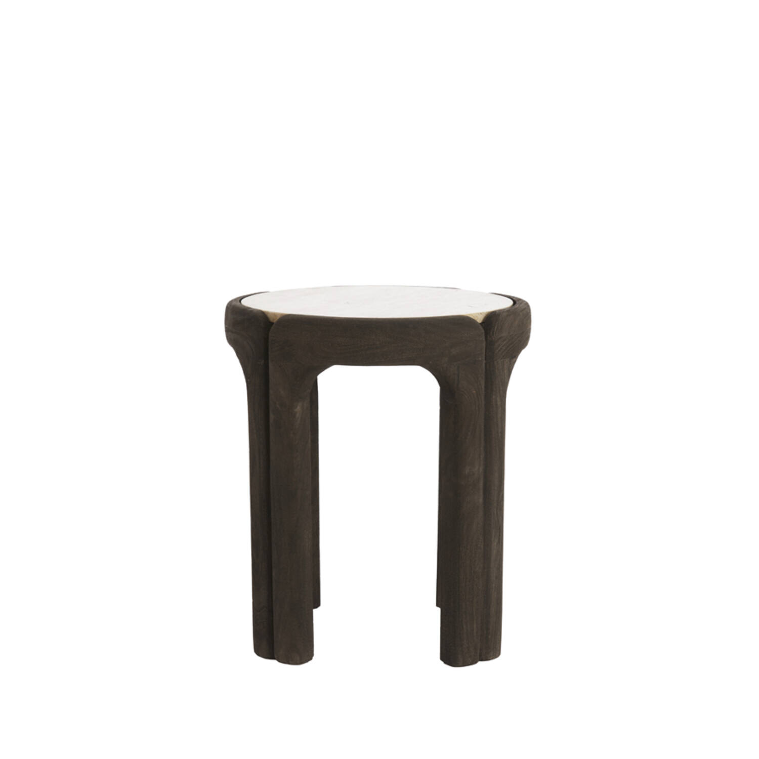 Bijzettafel Ø45x50 cm ALI hout grijs-d bruin+travertin zand