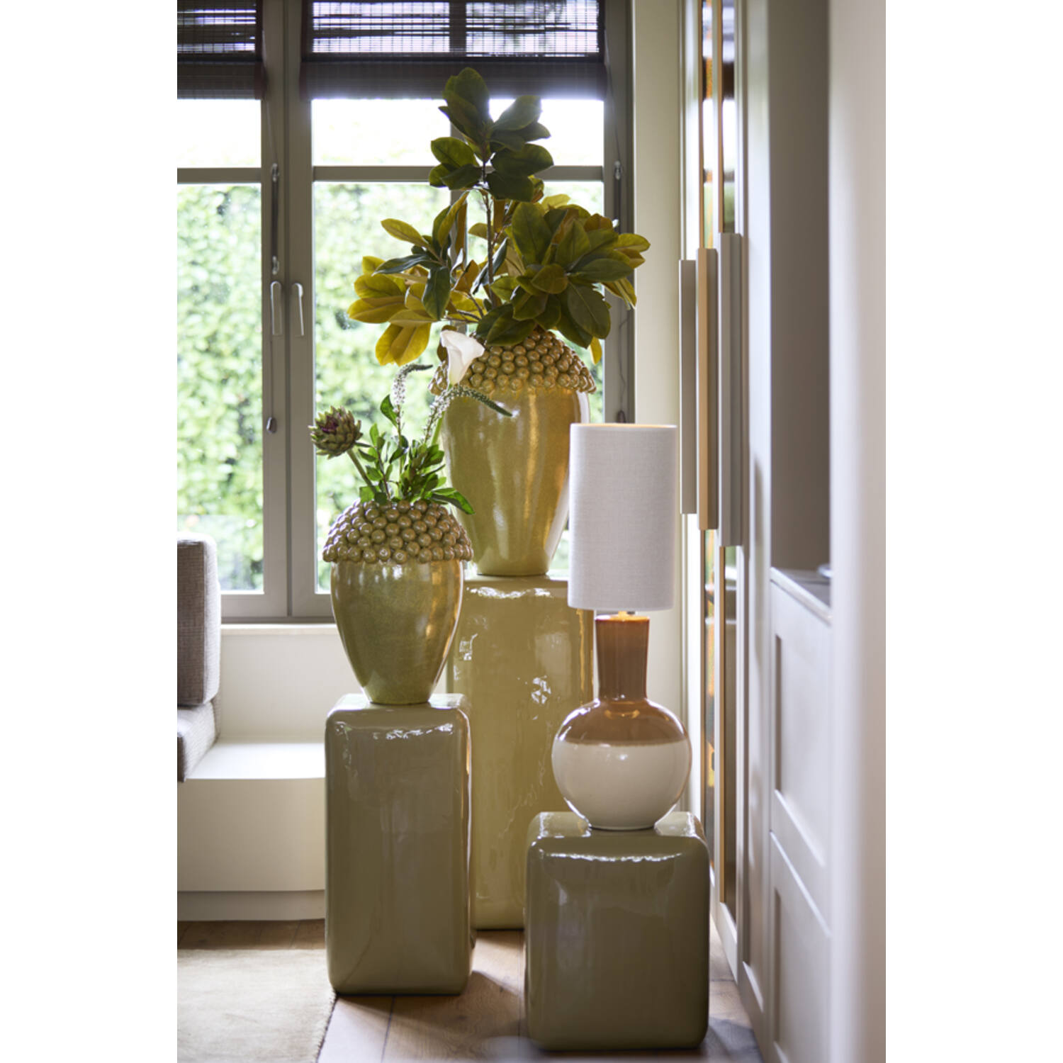 Zuil 35x35x80 cm FABI glans olijf groen