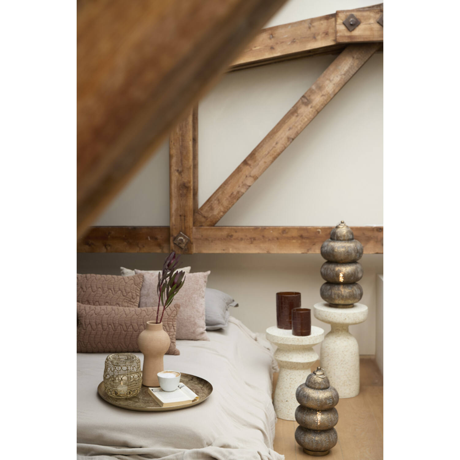 Bijzettafel Ø32x54 cm MORAVIT terrazzo crème