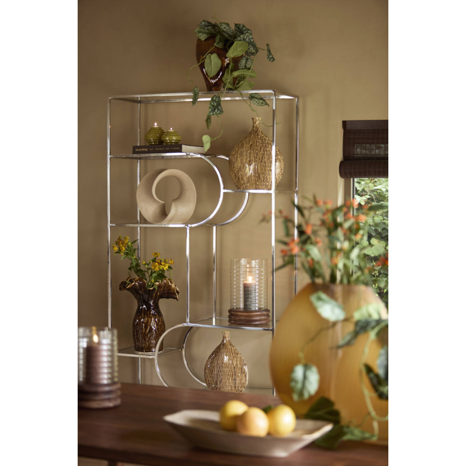Cabinet open 100x36x206 cm LOFI nickel+glass clear