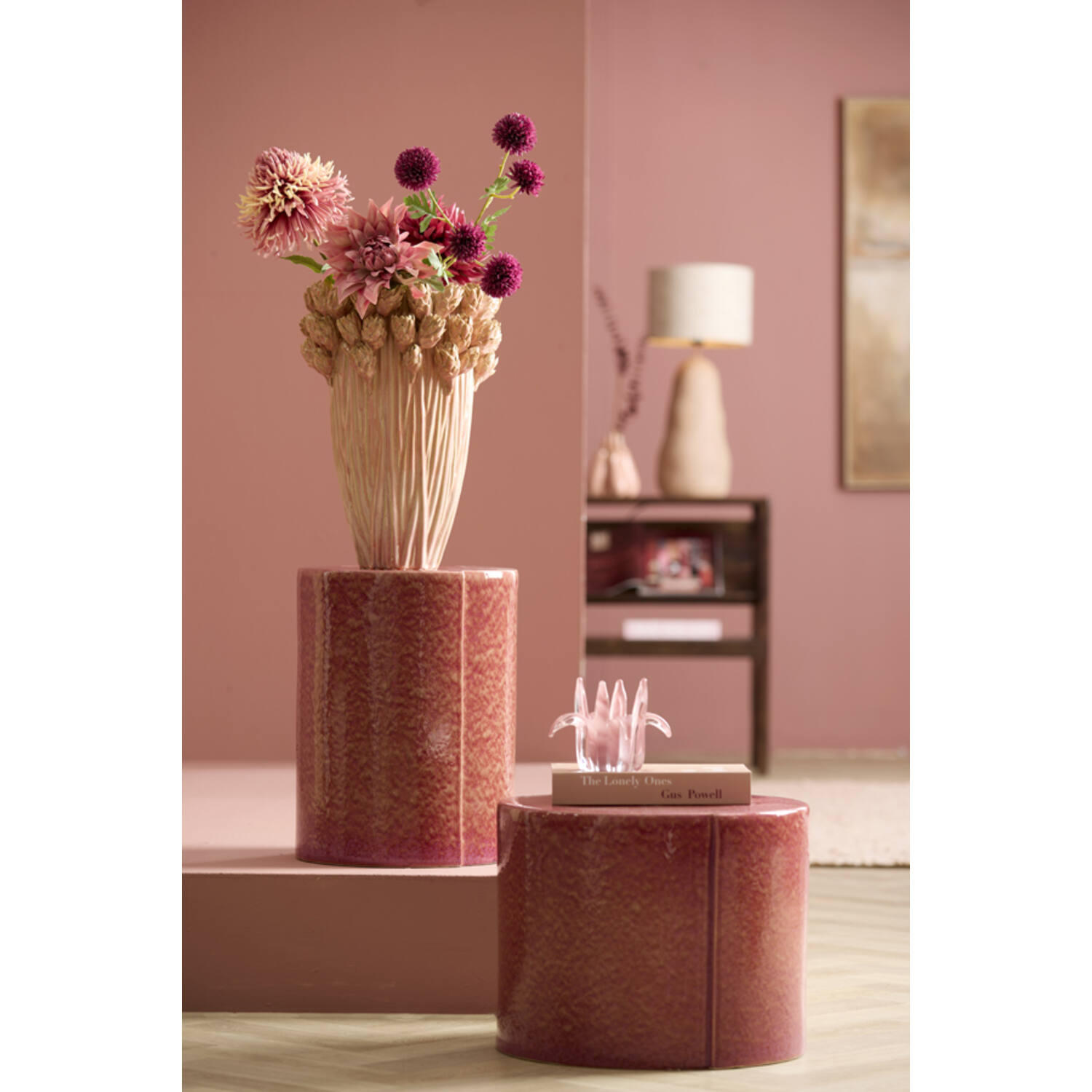 Side table Ø33x44 cm CHULILLA ceramics dark pink