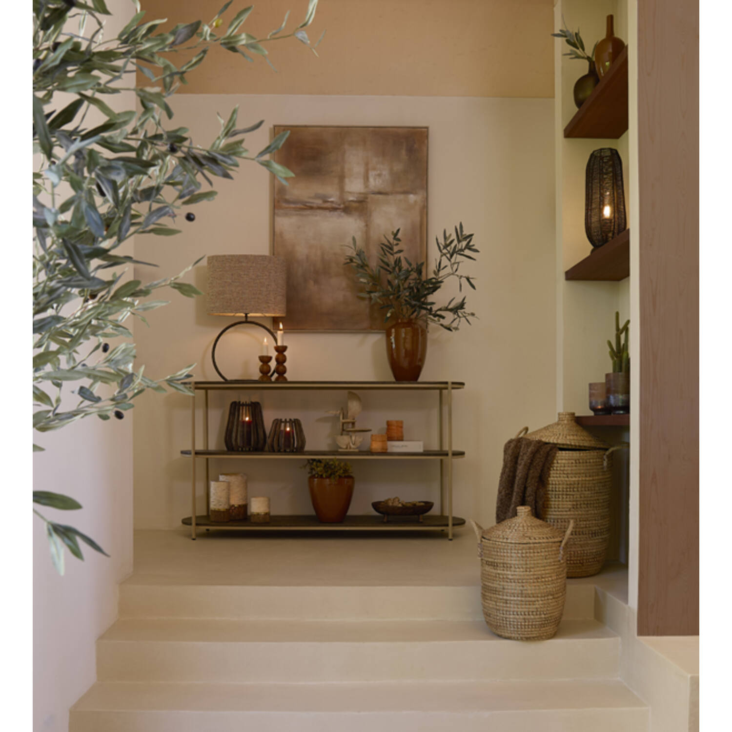 Console 160x38x85 cm QIO wood oil brown+matt beige