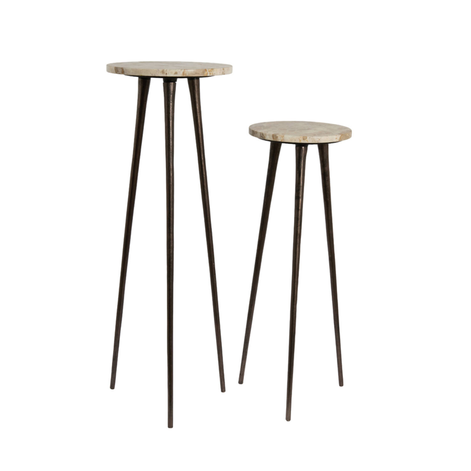 Pillar S/2 Ø30x84+Ø35x101,5 cm ZYN marble taupe+brown bronze