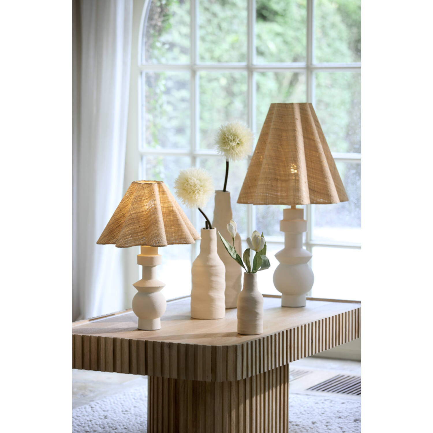 Vaas deco Ø14,5x42 cm SESTO keramiek mat crème